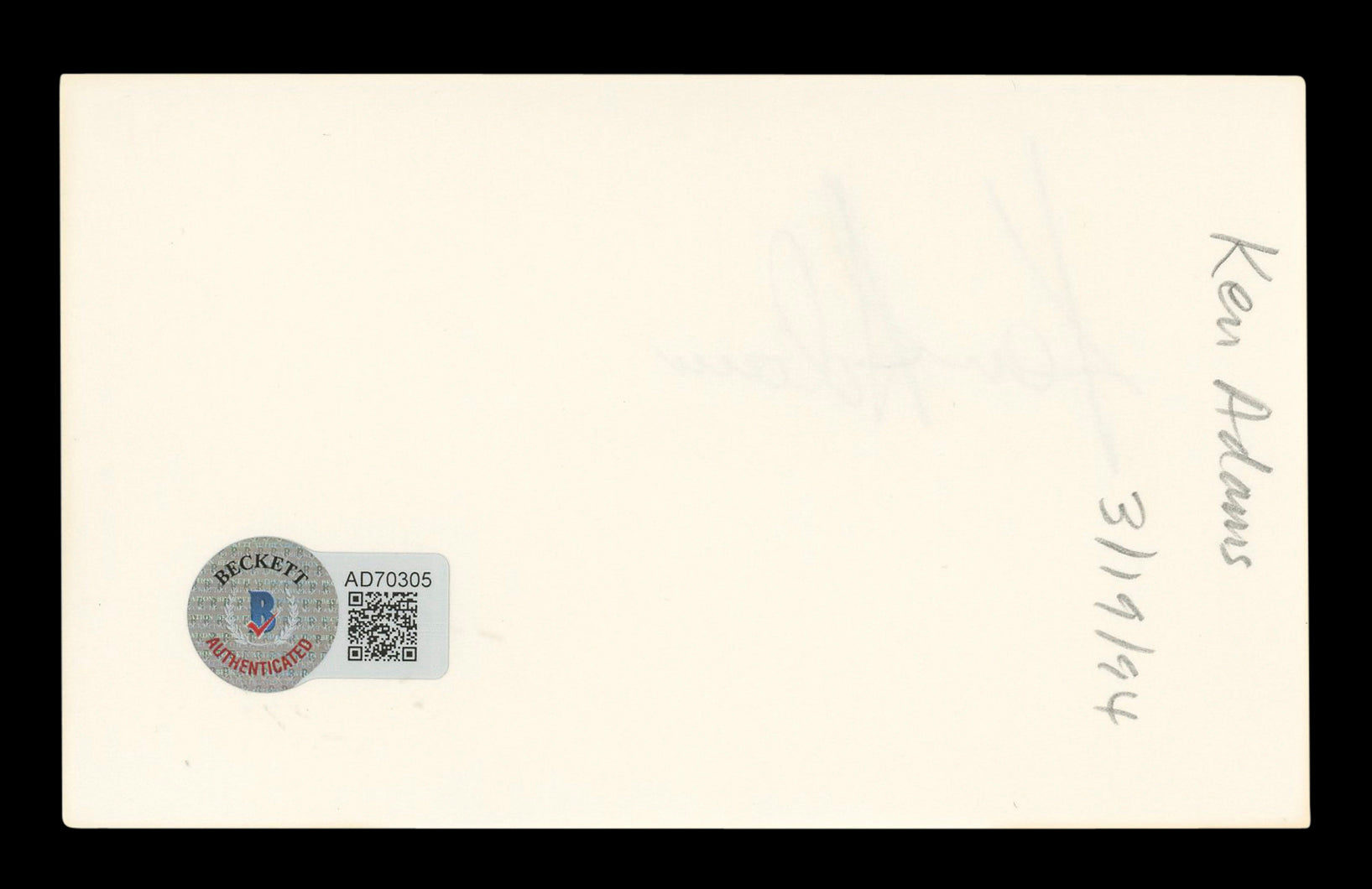 Ken Adam Goldfinger Authentic Signed 3x5 Index Card Autographed BAS #AD70305