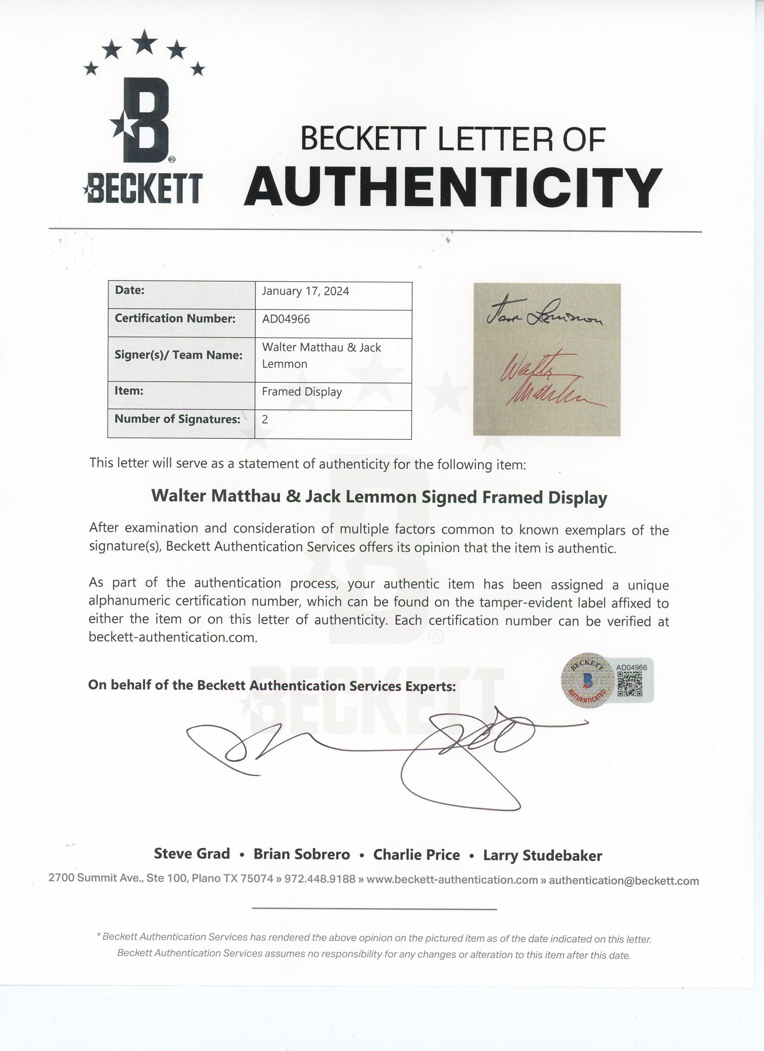 Walter Matthau & Jack Lemmon Grumpy Old Men Signed Framed Display BAS #AD04966
