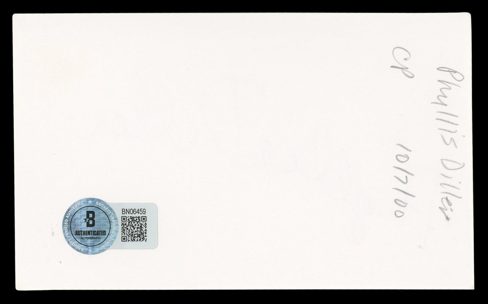 Phyllis Diller A Bug's Life Authentic Signed 3x5 Index Card BAS #BN06459