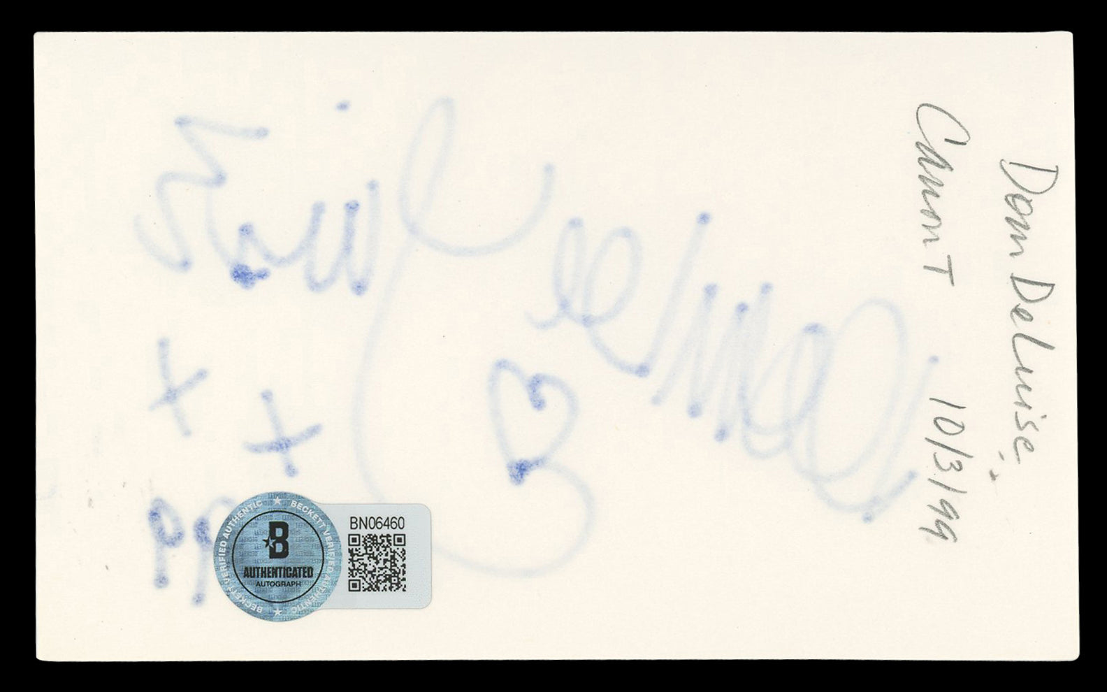 Dom DeLuise The Cannonball Run "99" Authentic Signed 3x5 Index Card BAS #BN06460