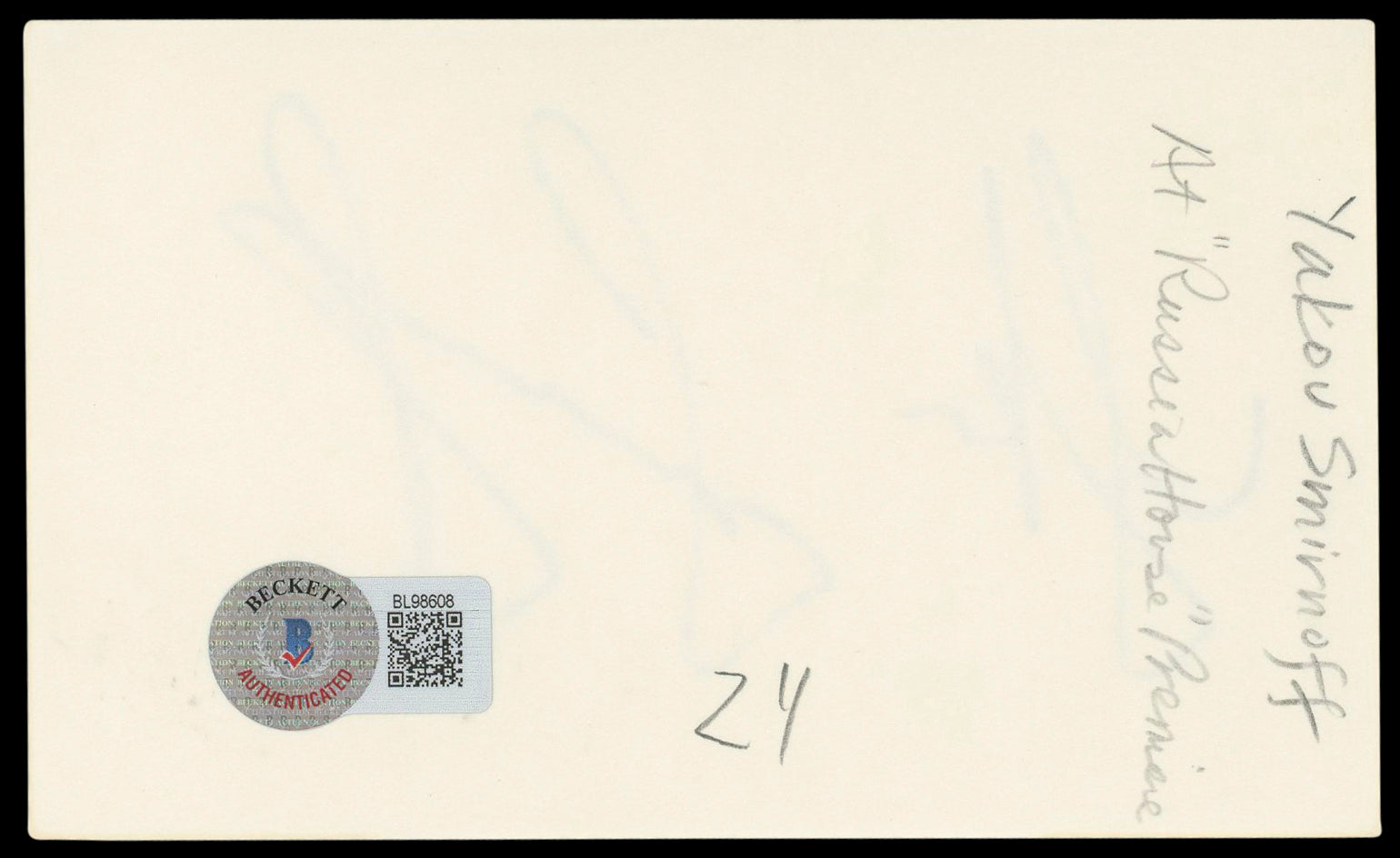 Yakov Smirnoff Night Court Authentic Signed 3x5 Index Card BAS #BL98608