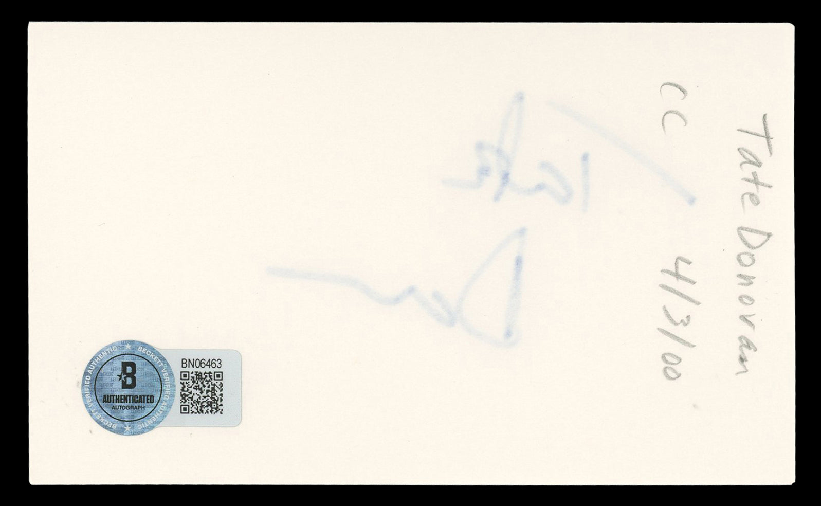 Tate Donovan Argo Authentic Signed 3x5 Index Card Autographed BAS #BN06463