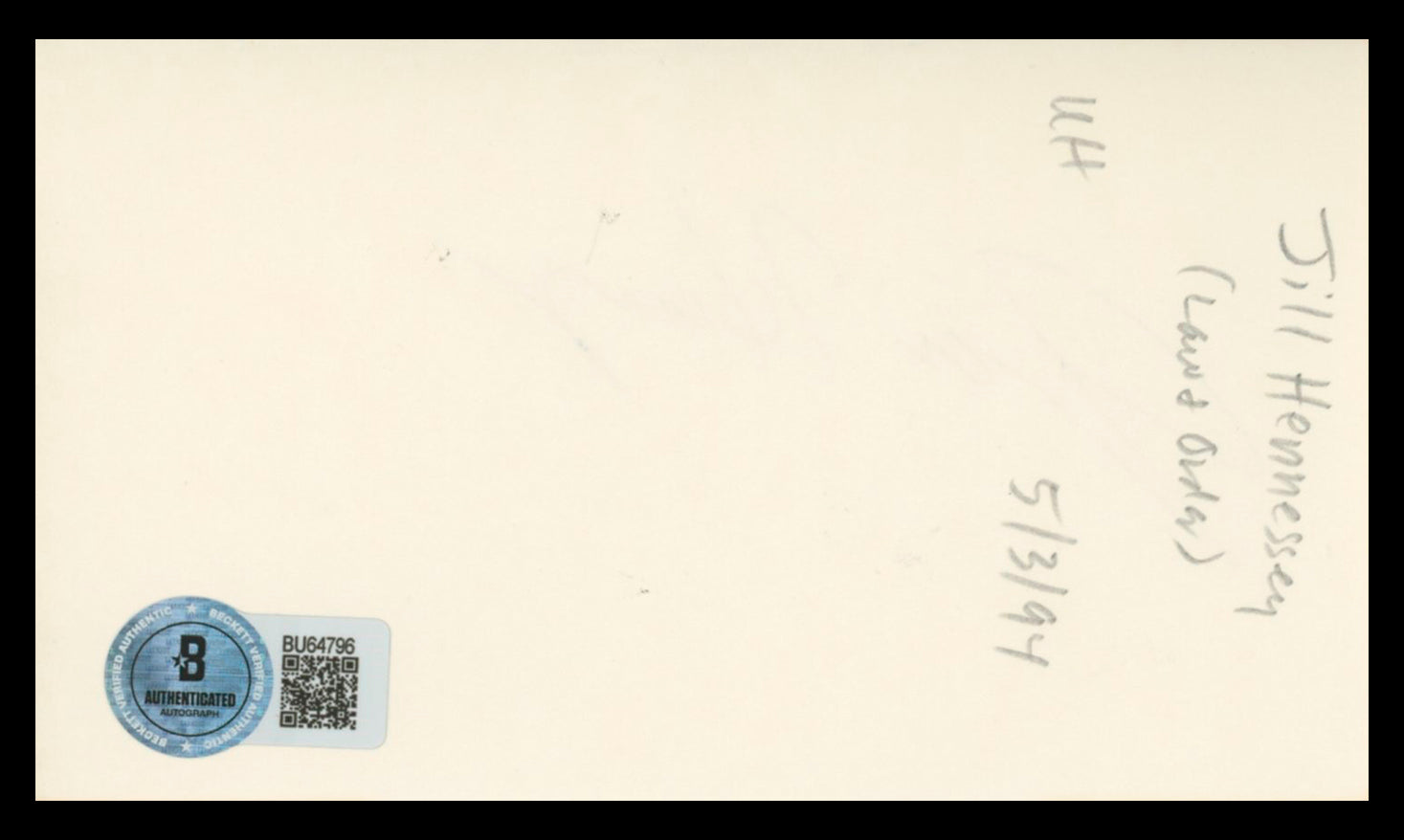 Jill Hennessy Law & Order Authentic Signed 3x5 Index Card BAS #BU64796