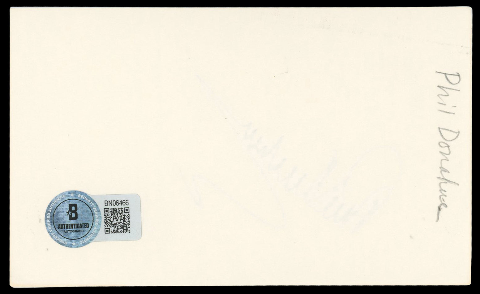 Phil Donahue The Phil Donahue Show Authentic Signed 3x5 Index Card BAS #BN06466