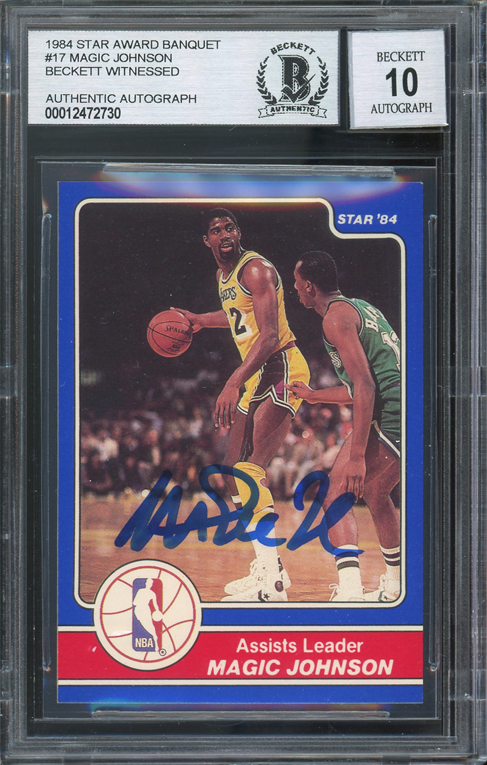 Lakers Magic Johnson Signed 1984 Star Award Banquet #17 Card Auto 10 BAS Slabbed