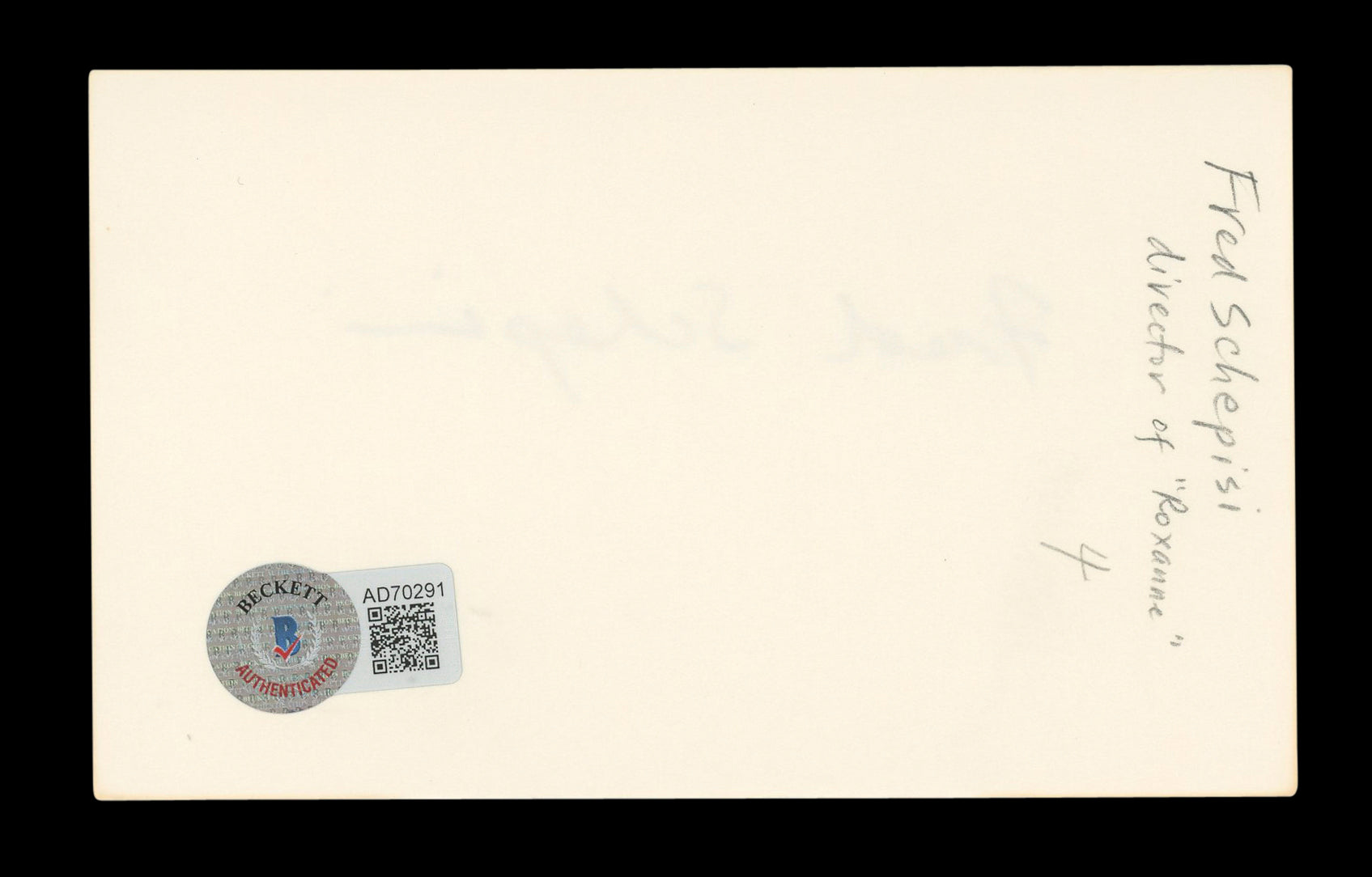 Fred Schepisi Roxanne Authentic Signed 3x5 Index Card Autographed BAS #AD70291