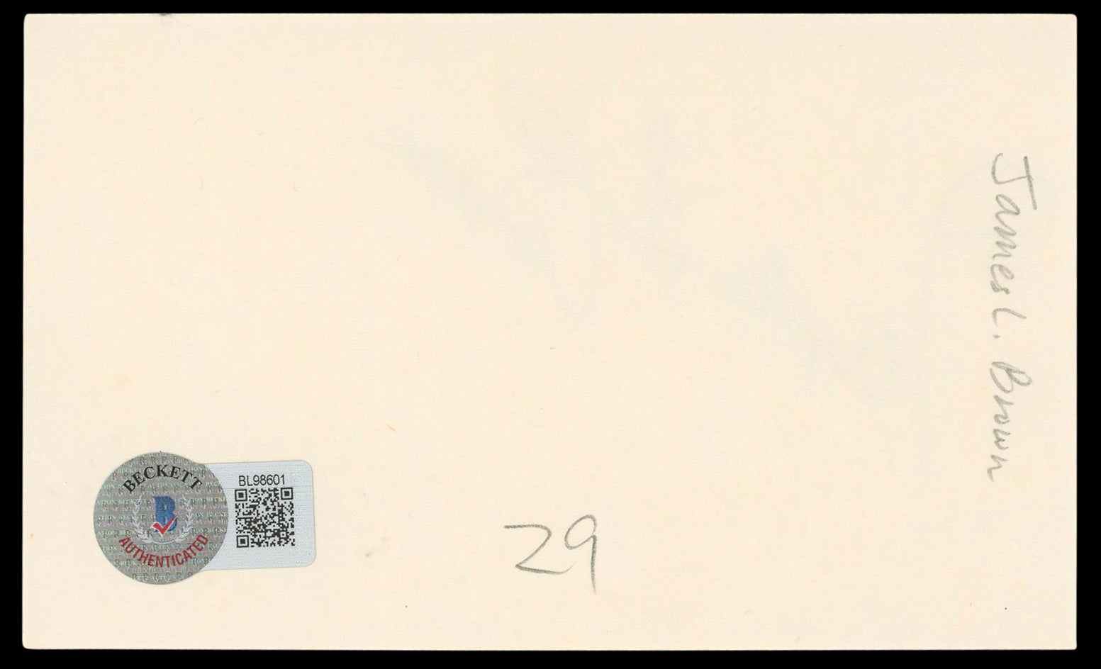 James L. Brown Going My Way Authentic Signed 3x5 Index Card BAS #BL98601