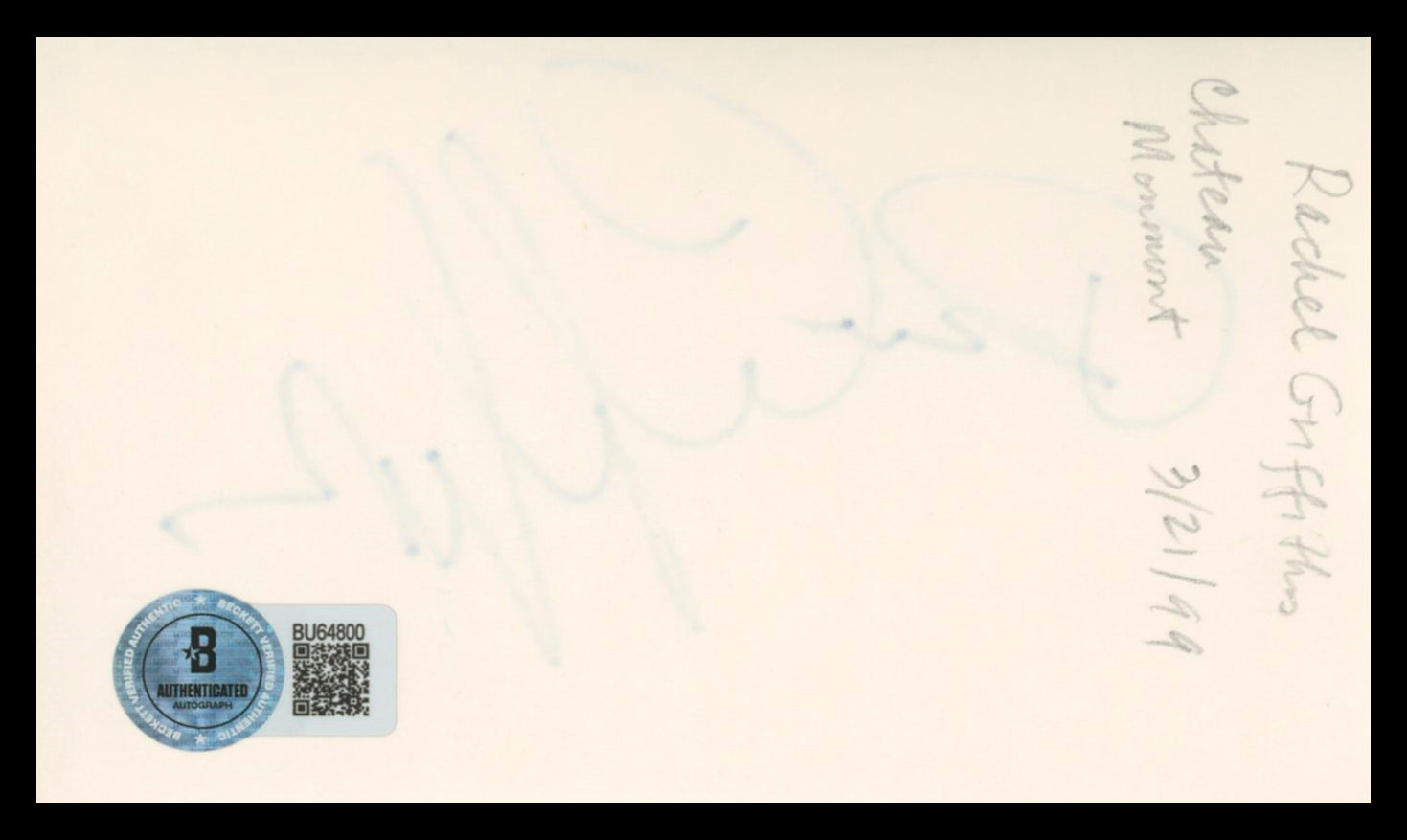 Rachel Griffiths Six Feet Under Authentic Signed 3x5 Index Card BAS #BU64800