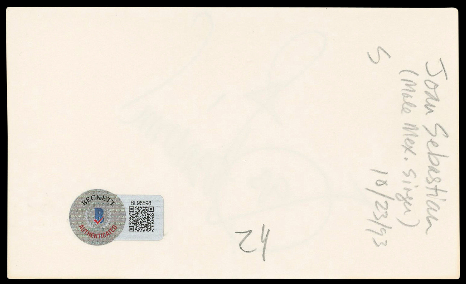 Joan Sebastian Musician Authentic Signed 3x5 Index Card Autographed BAS #BL98598