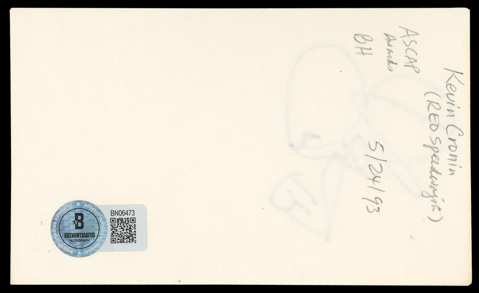 Kevin Cronin REO Speedwagon "REO" Authentic Signed 3x5 Index Card BAS #BN06473