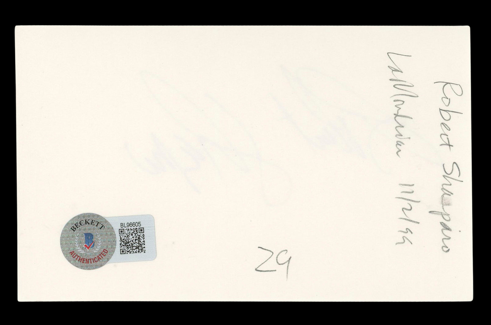 Robert Shapiro Authentic Signed 3x5 Index Card Autographed BAS #BL96605