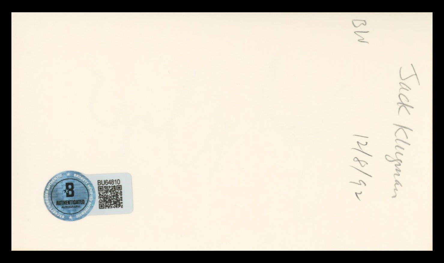 Jack Klugman The Odd Couple Authentic Signed 3x5 Index Card BAS #BU64810