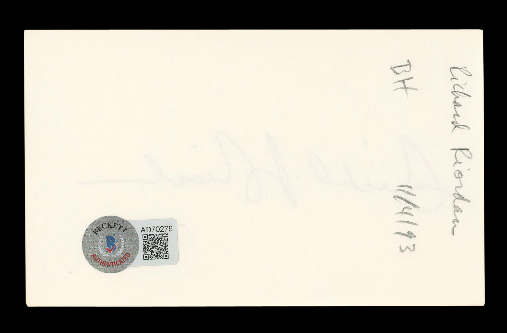 Richard Riordan Mayor Authentic Signed 3x5 Index Card Autographed BAS #AD70278