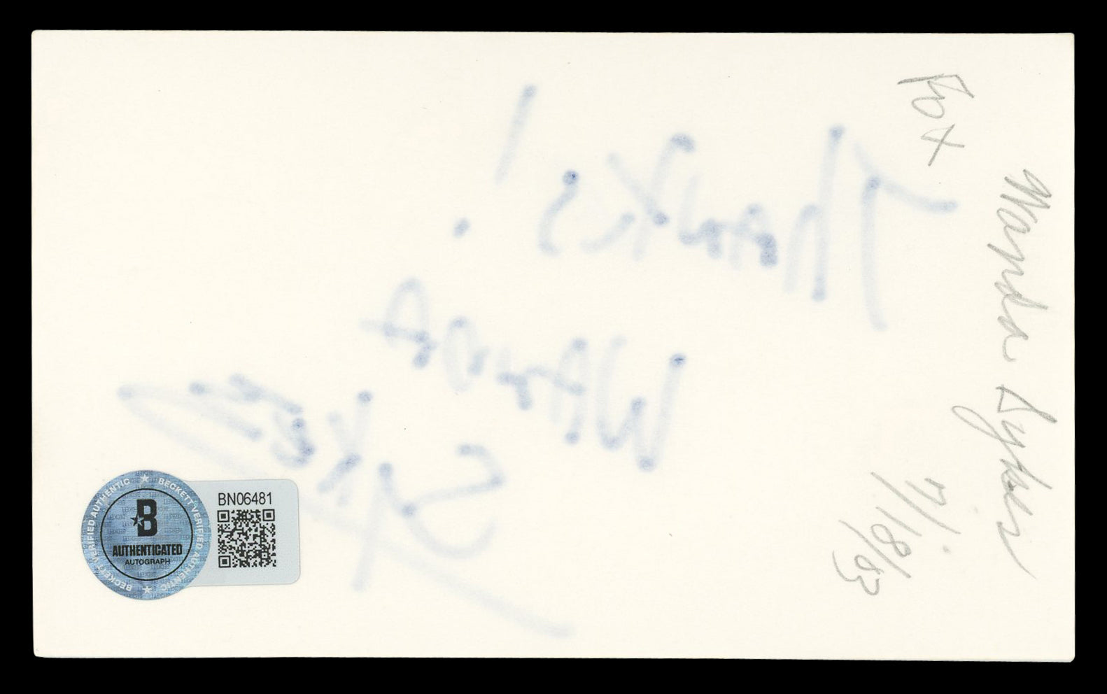 Wanda Sykes Evan Almighty "Thanks!" Authentic Signed 3x5 Index Card BAS #BN06481