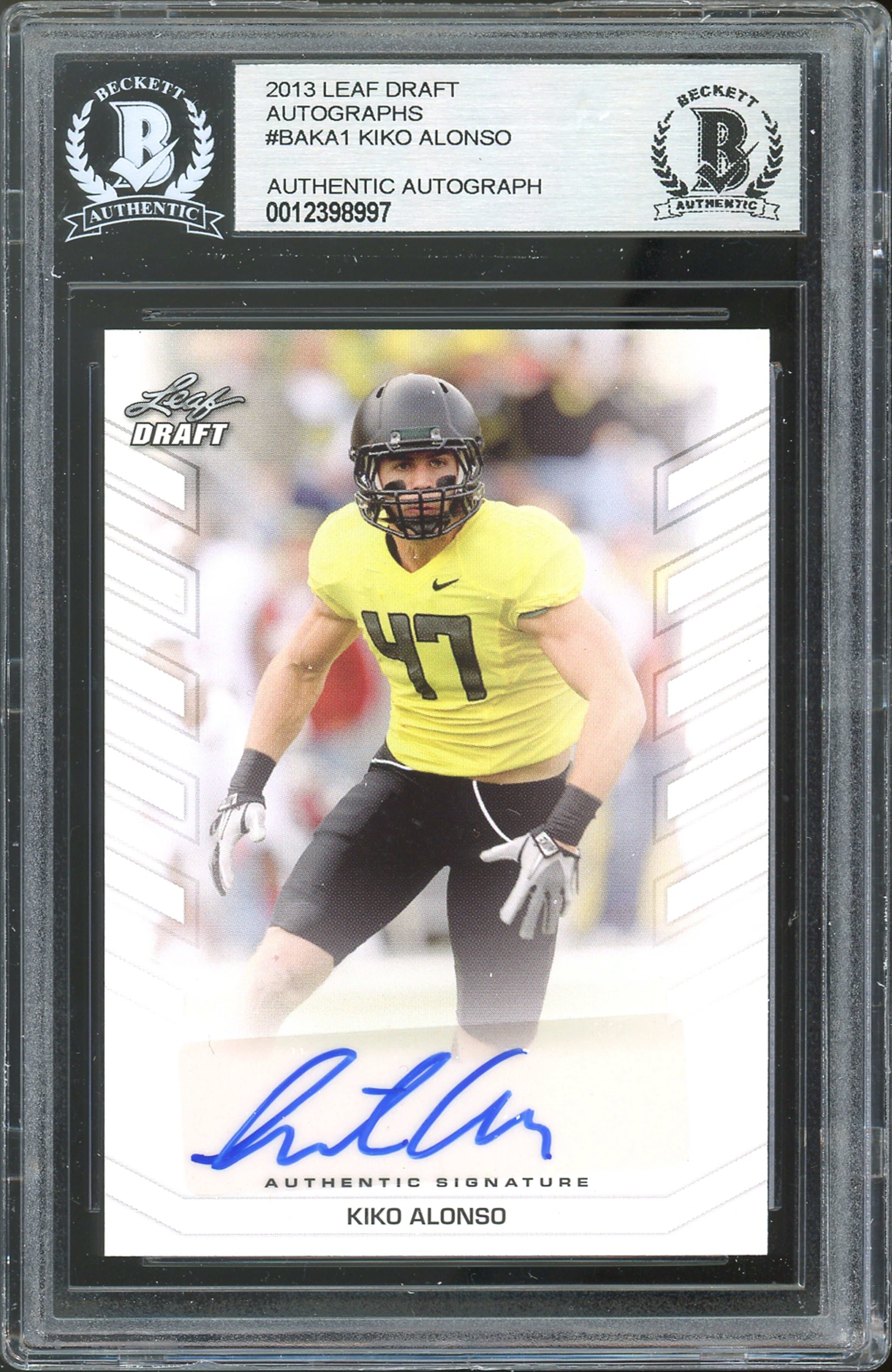 Bills Kiko Alonso Signed 2013 Leaf Draft Autos #BAKA1 Rookie Card BAS Slabbed