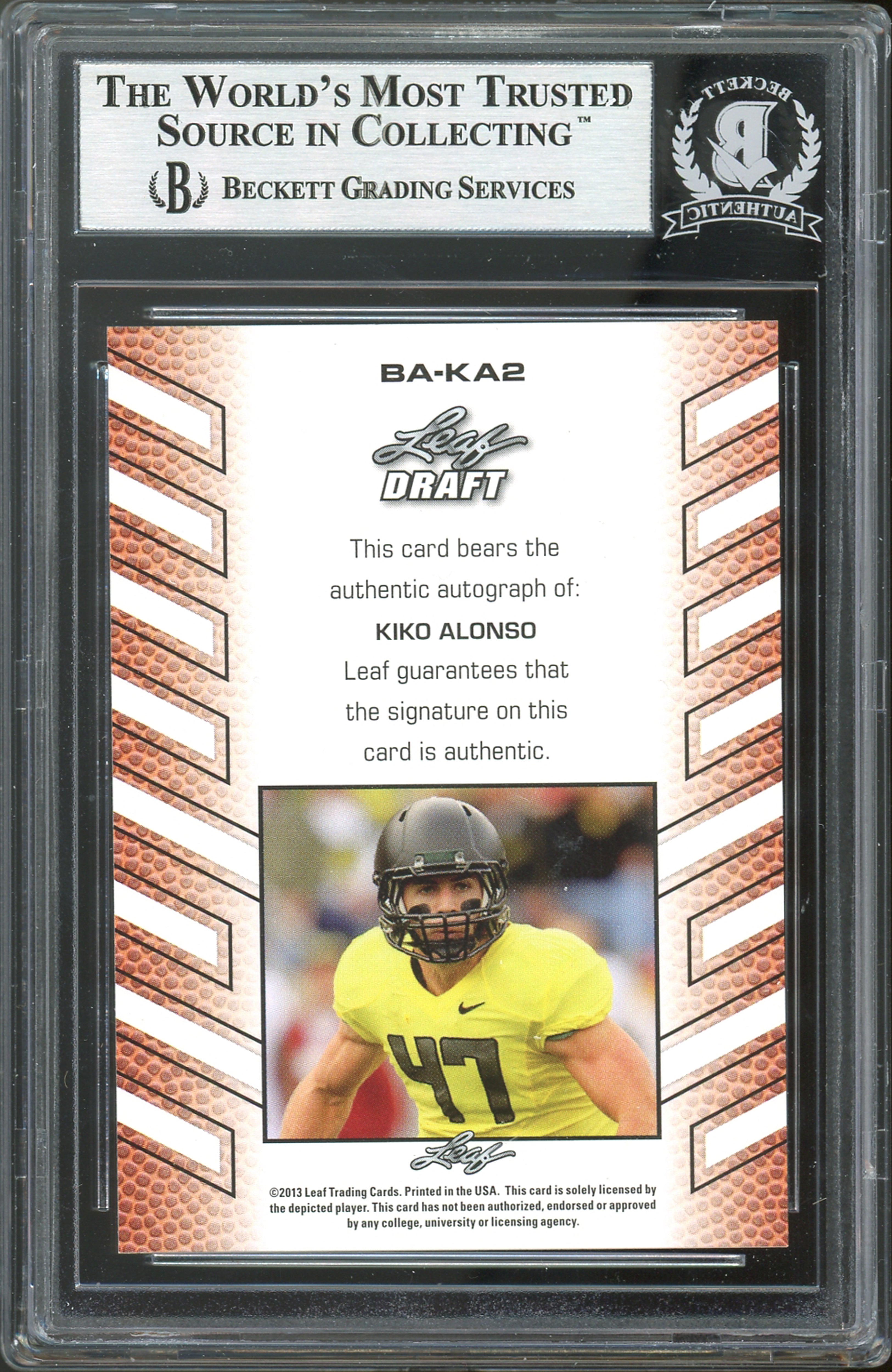 Bills Kiko Alonso Signed 2013 Leaf Draft Autos #BAKA1 Rookie Card BAS Slabbed