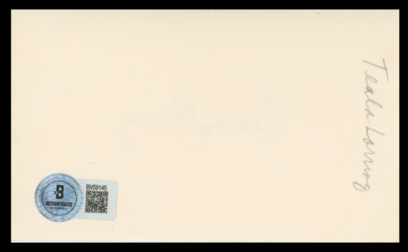 Teala Loring Allotment Wives Authentic Signed 3x5 Index Card BAS #BV59145