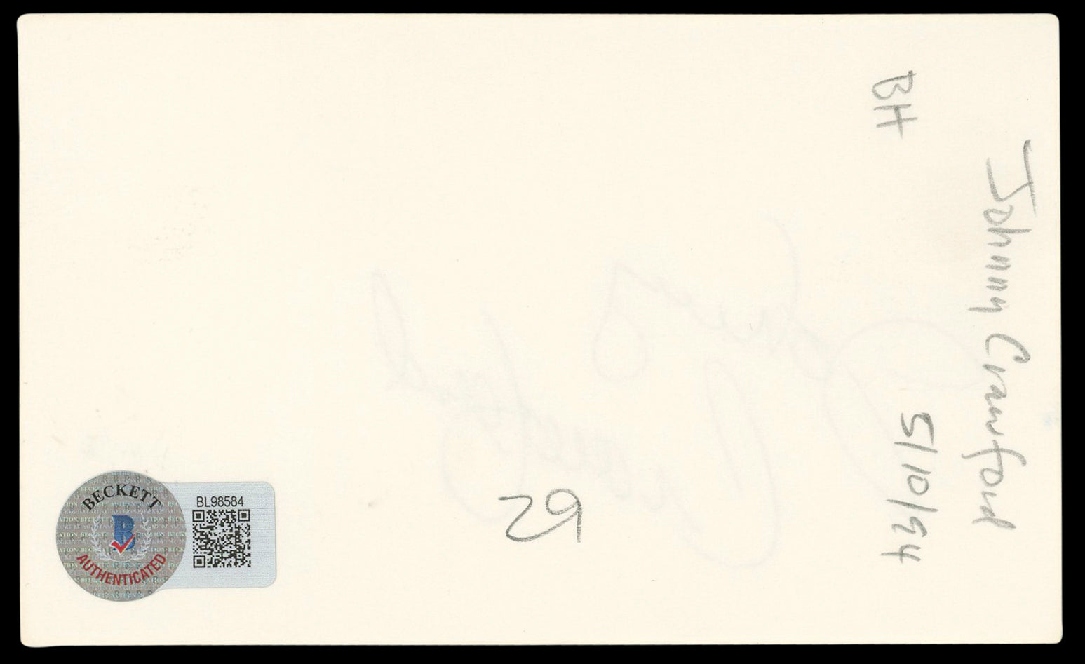 Johnny Crawford The Rifleman Authentic Signed 3x5 Index Card BAS #BL98584