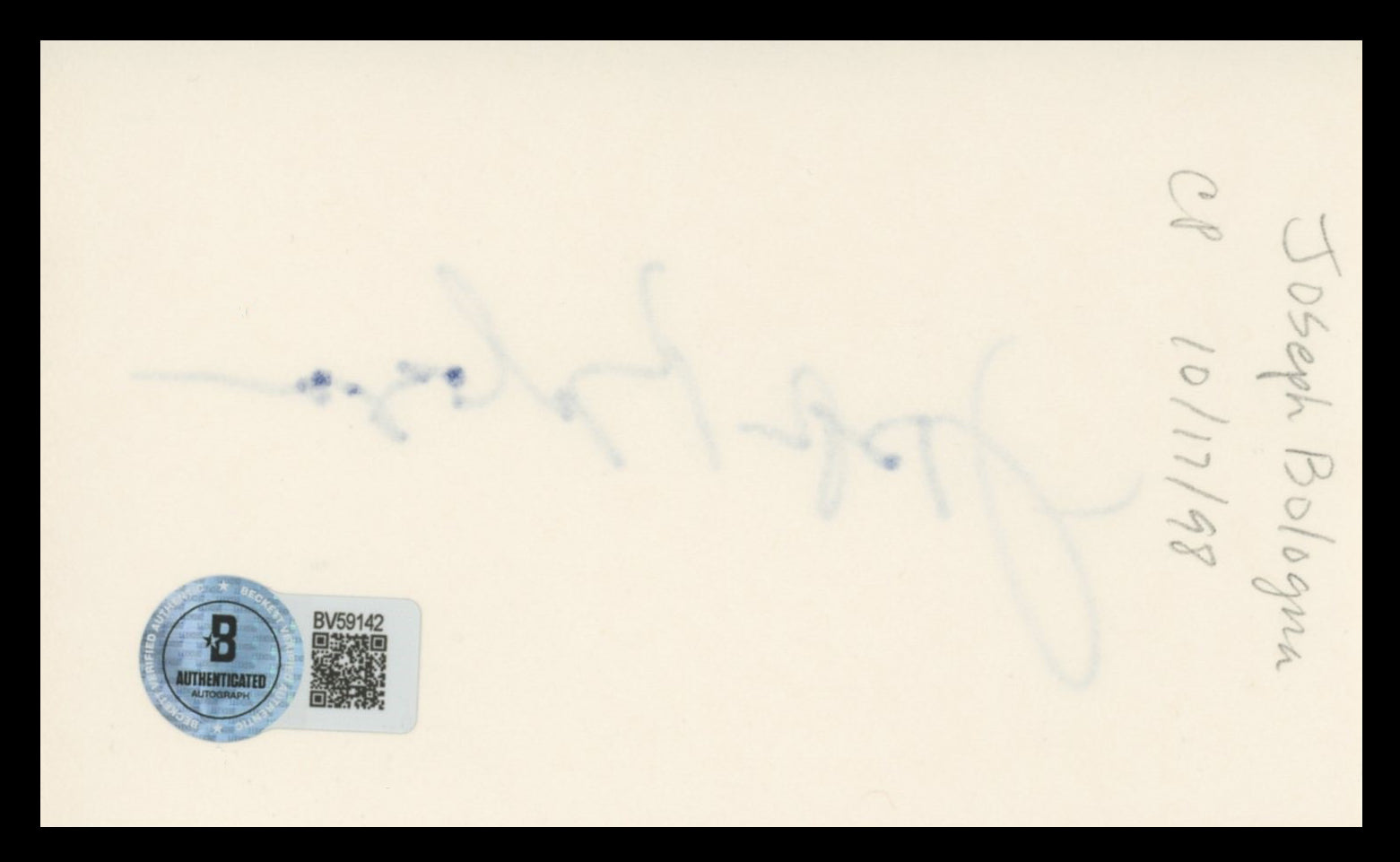 Joseph Bologna My Favorite Year Authentic Signed 3x5 Index Card BAS #BV59142