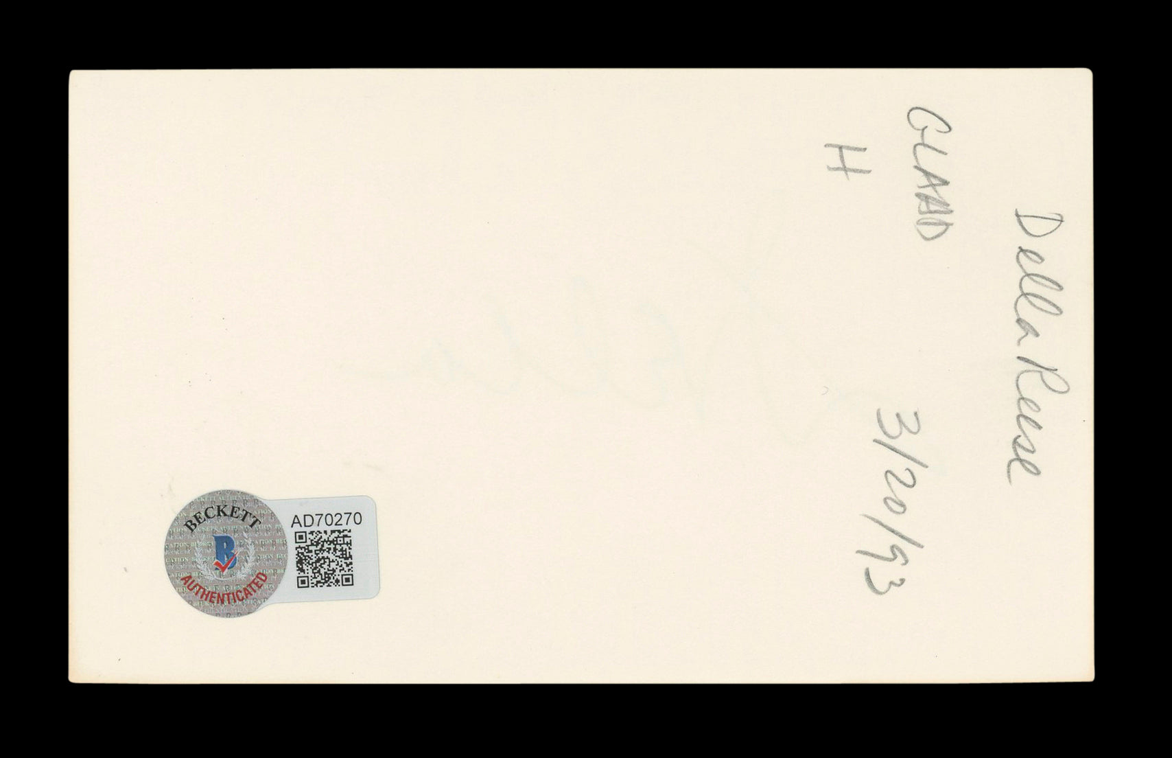 Della Reese Singer Authentic Signed 3x5 Index Card Autographed BAS #AD70270