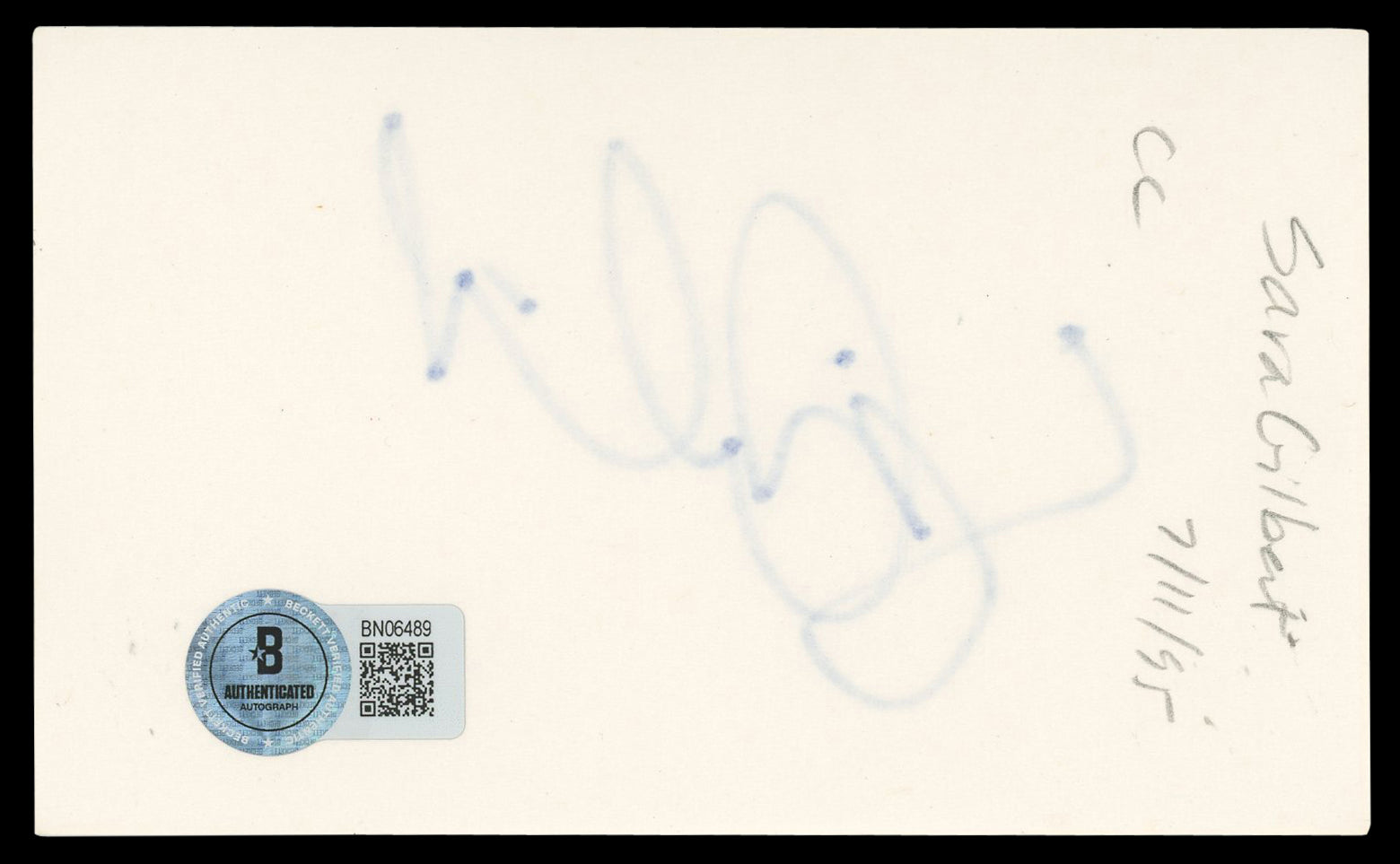 Sara Gilbert Roseanne Authentic Signed 3x5 Index Card Autographed BAS #BN06489