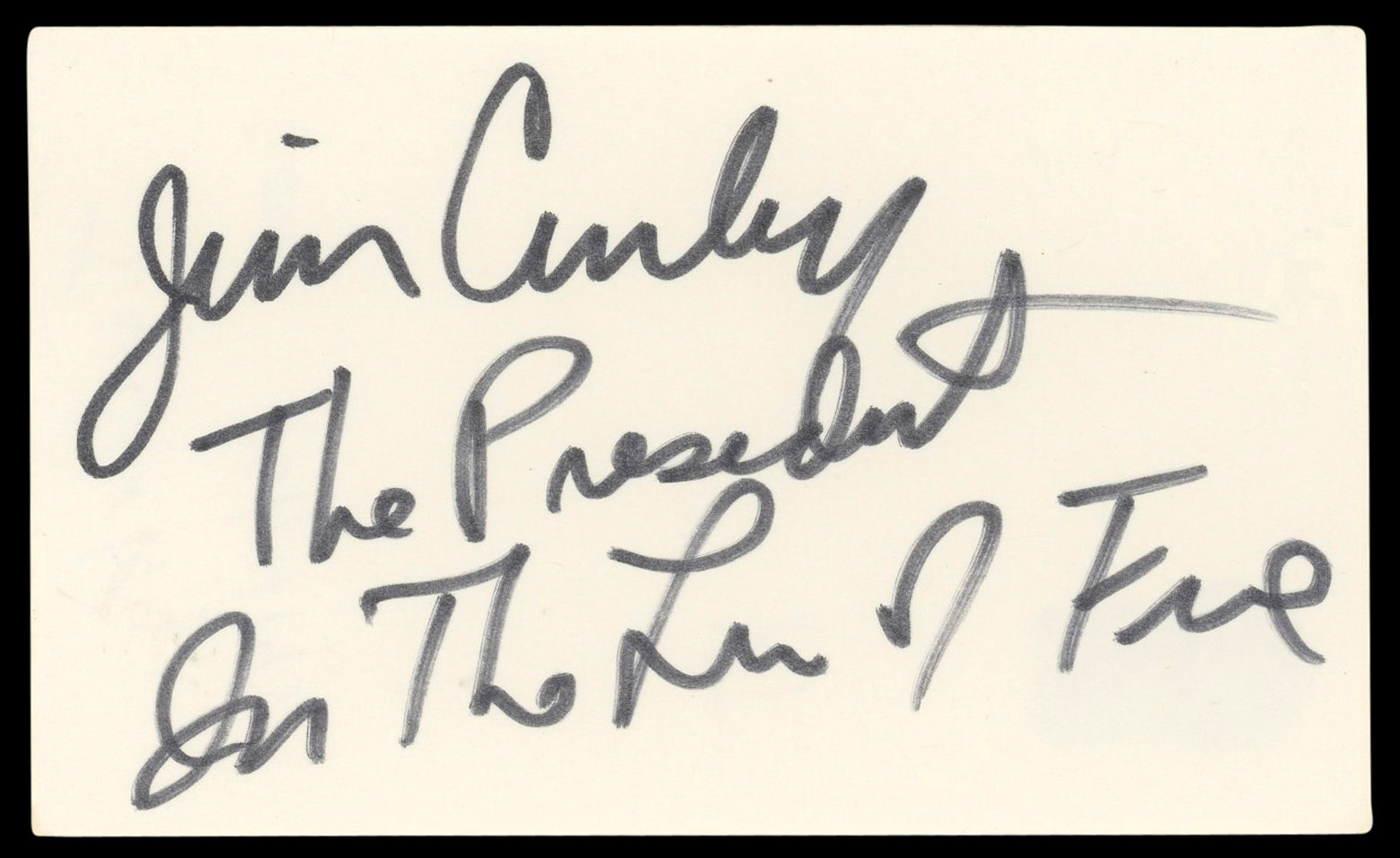 Jim Curley In The Line Of Fire "President" Signed 3x5 Index Card BAS #BL98579