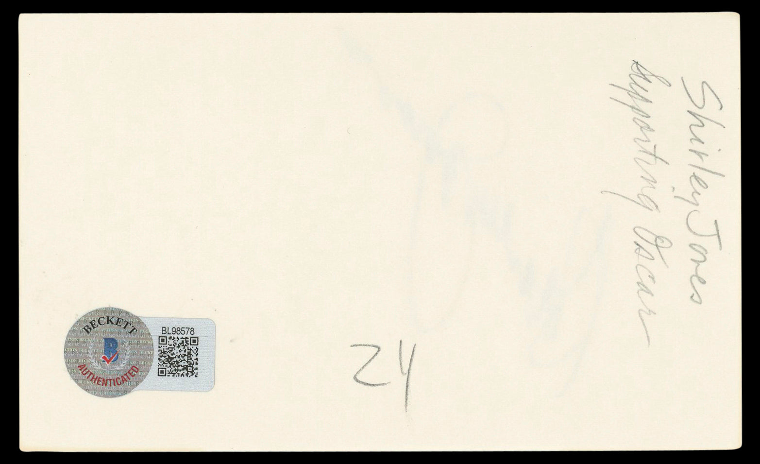 Shirley Jones Elmer Gantry Authentic Signed 3x5 Index Card BAS #BL98578