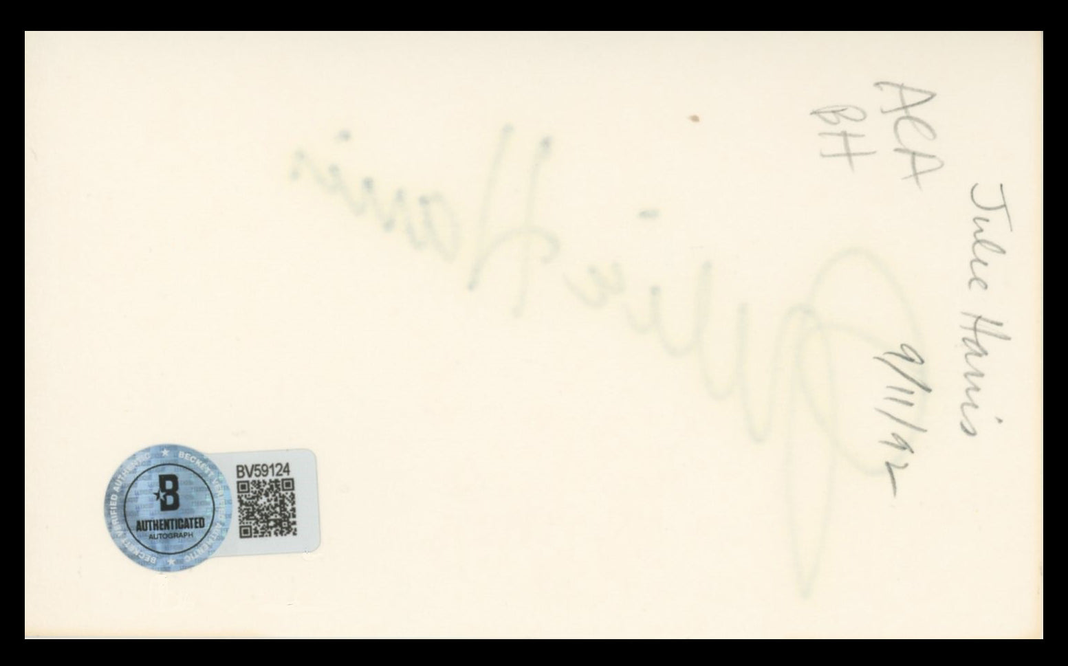 Julie Harris The Haunting Authentic Signed 3x5 Index Card BAS #BV59124