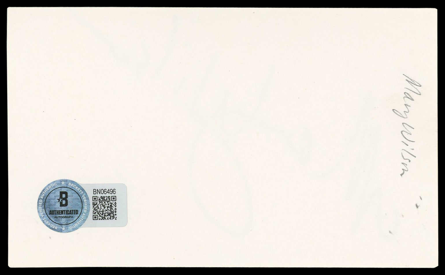 Mary Wilson Singer Authentic Signed 3x5 Index Card Autographed BAS #BN06496