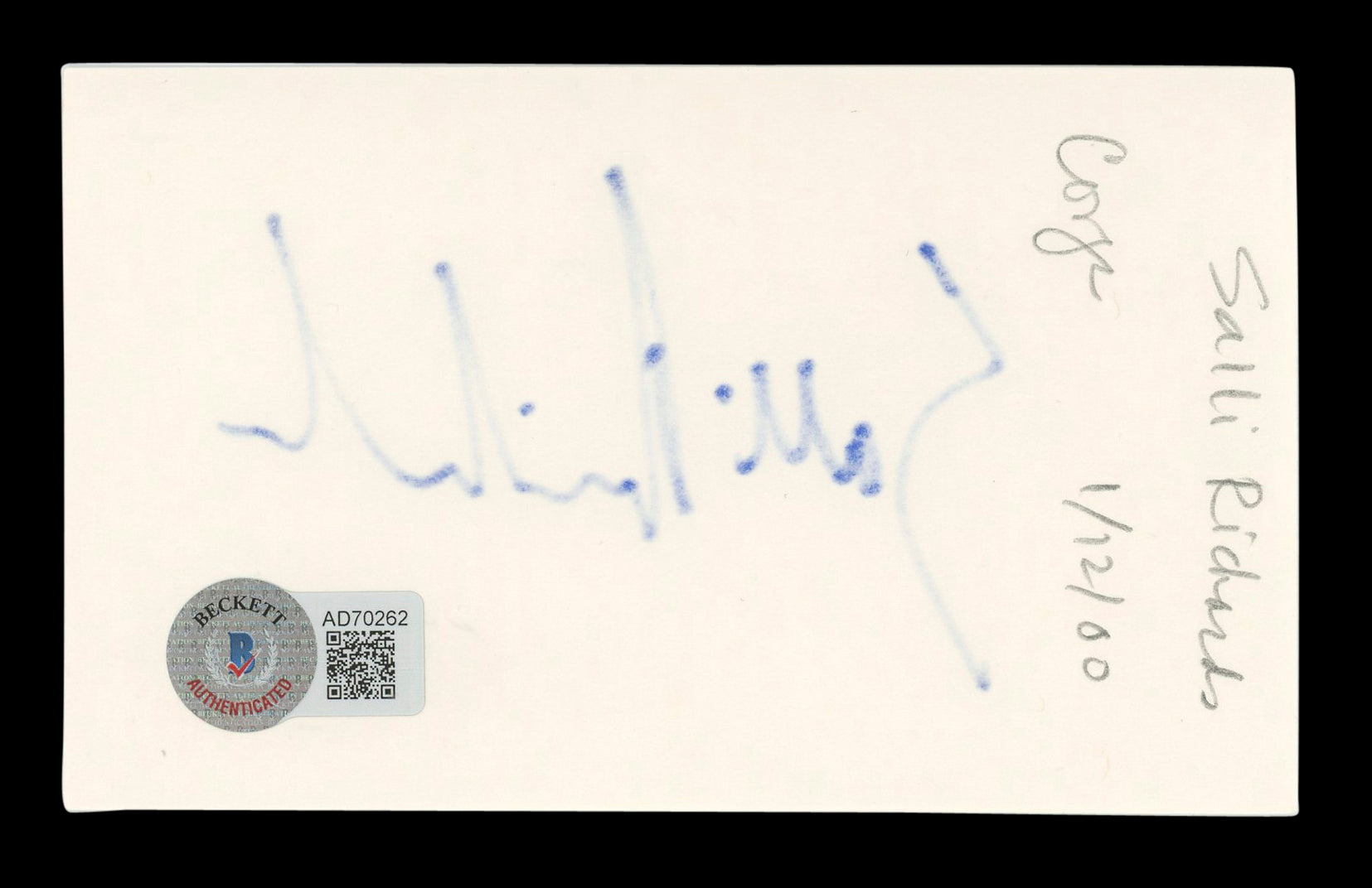 Salli Richardson Eureka Authentic Signed 3x5 Index Card Autographed BAS #AD70262