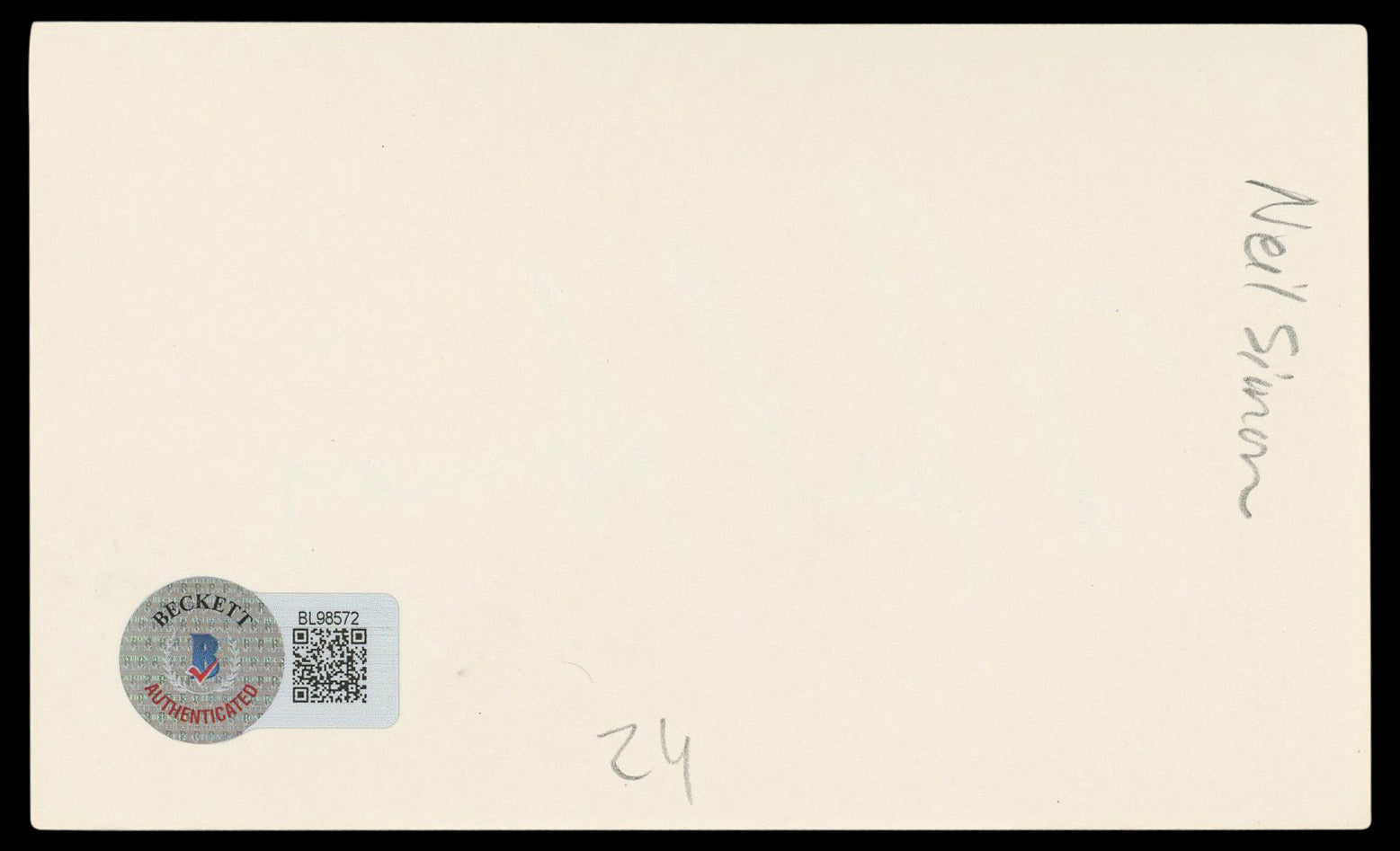 Neil Simon Barefoot in the Park Authentic Signed 3x5 Index Card BAS #BL98572