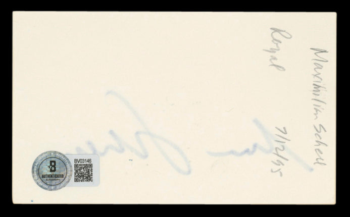 Maximilian Schell The Man in the Glass Booth Signed 3x5 Index Card BAS #BV03146
