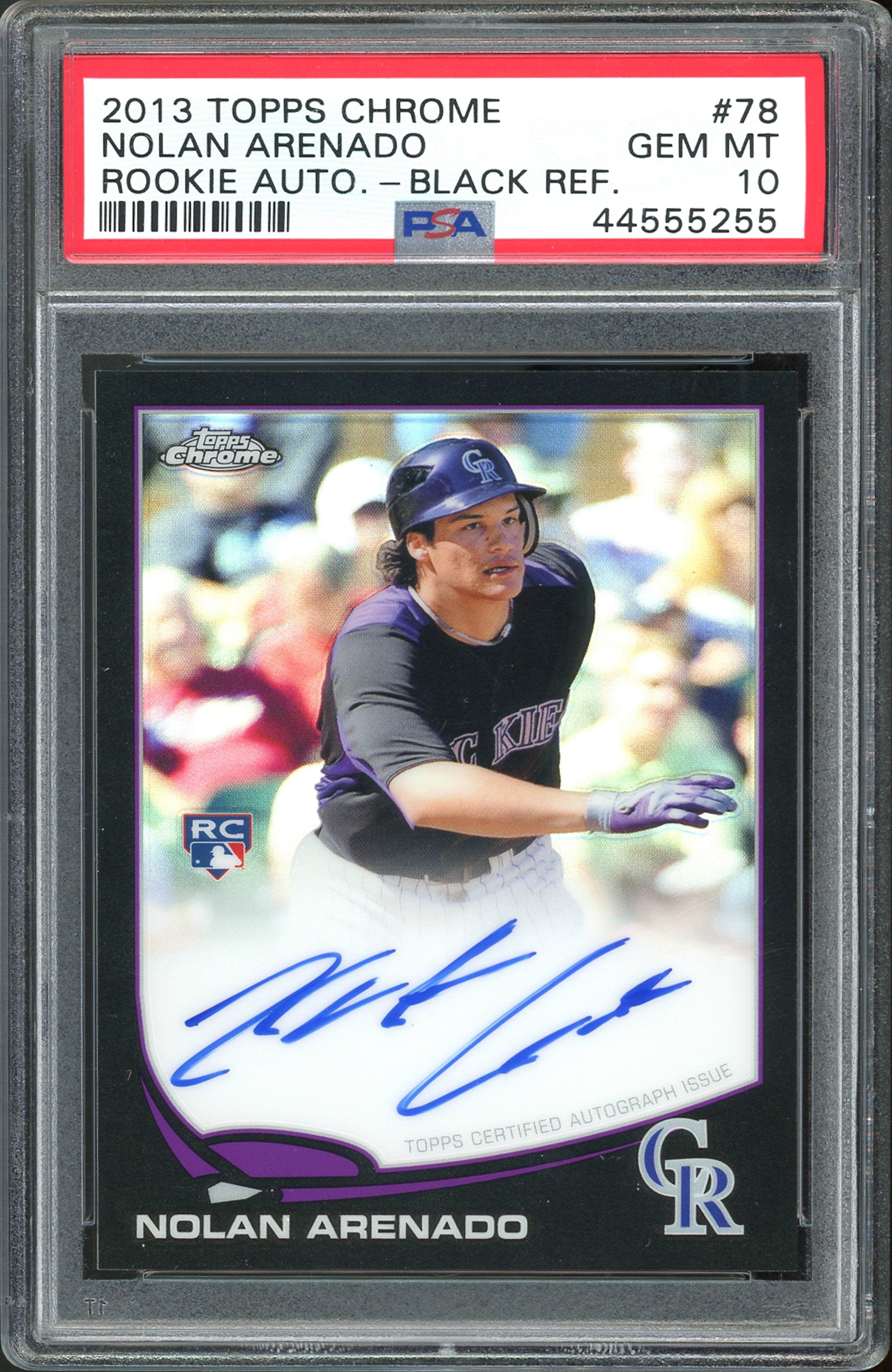 Nolan Arenado Signed 2013 Topps Chrome Black Refractor #78 RC Card PSA 10 Slab