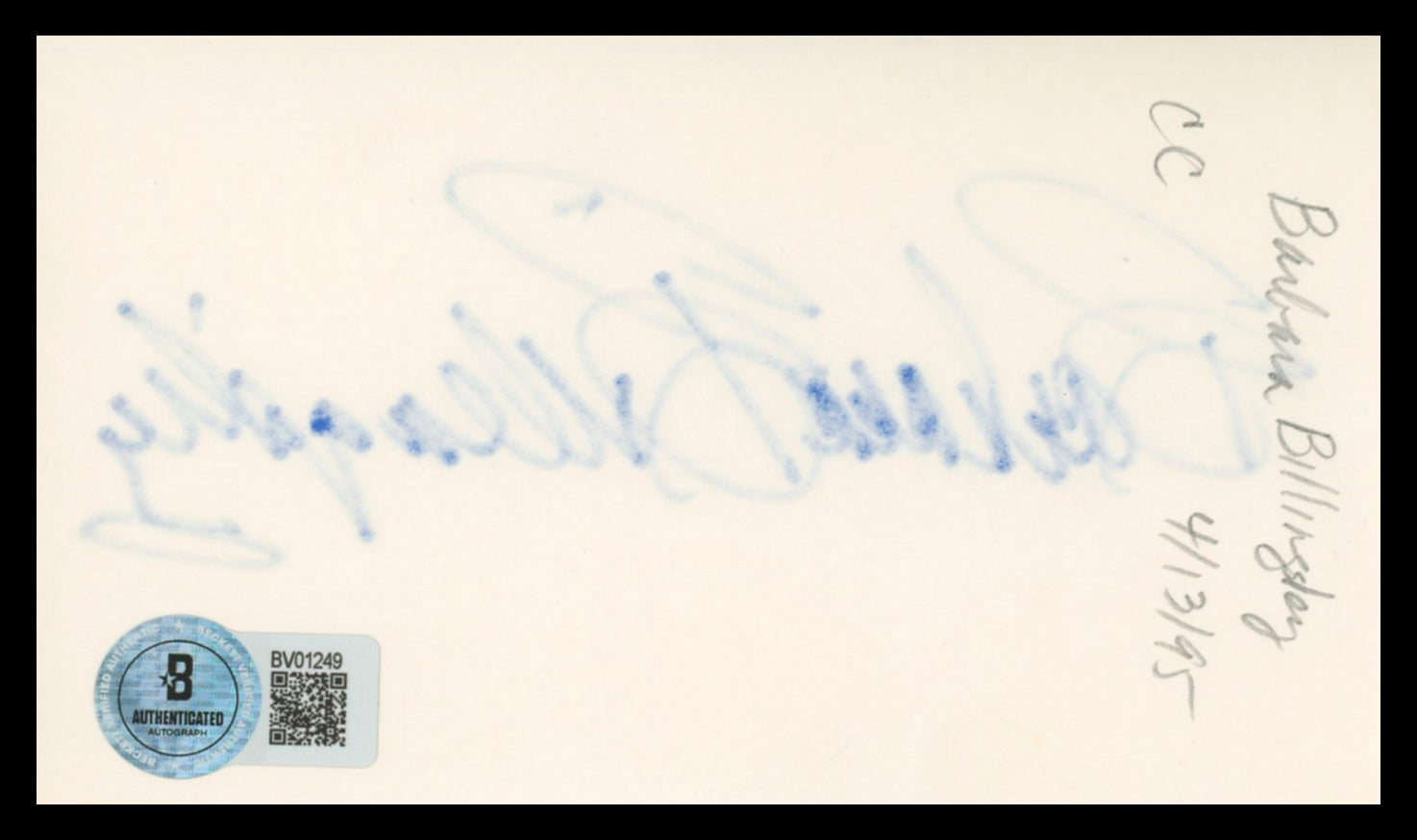 Barbara Billingsley Leave It to Beaver Signed 3x5 Index Card BAS #BV01249