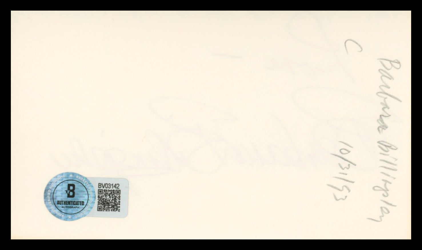 Barbara Billingsley Leave It to Beaver "Love" Signed 3x5 Index Card BAS #BV03142