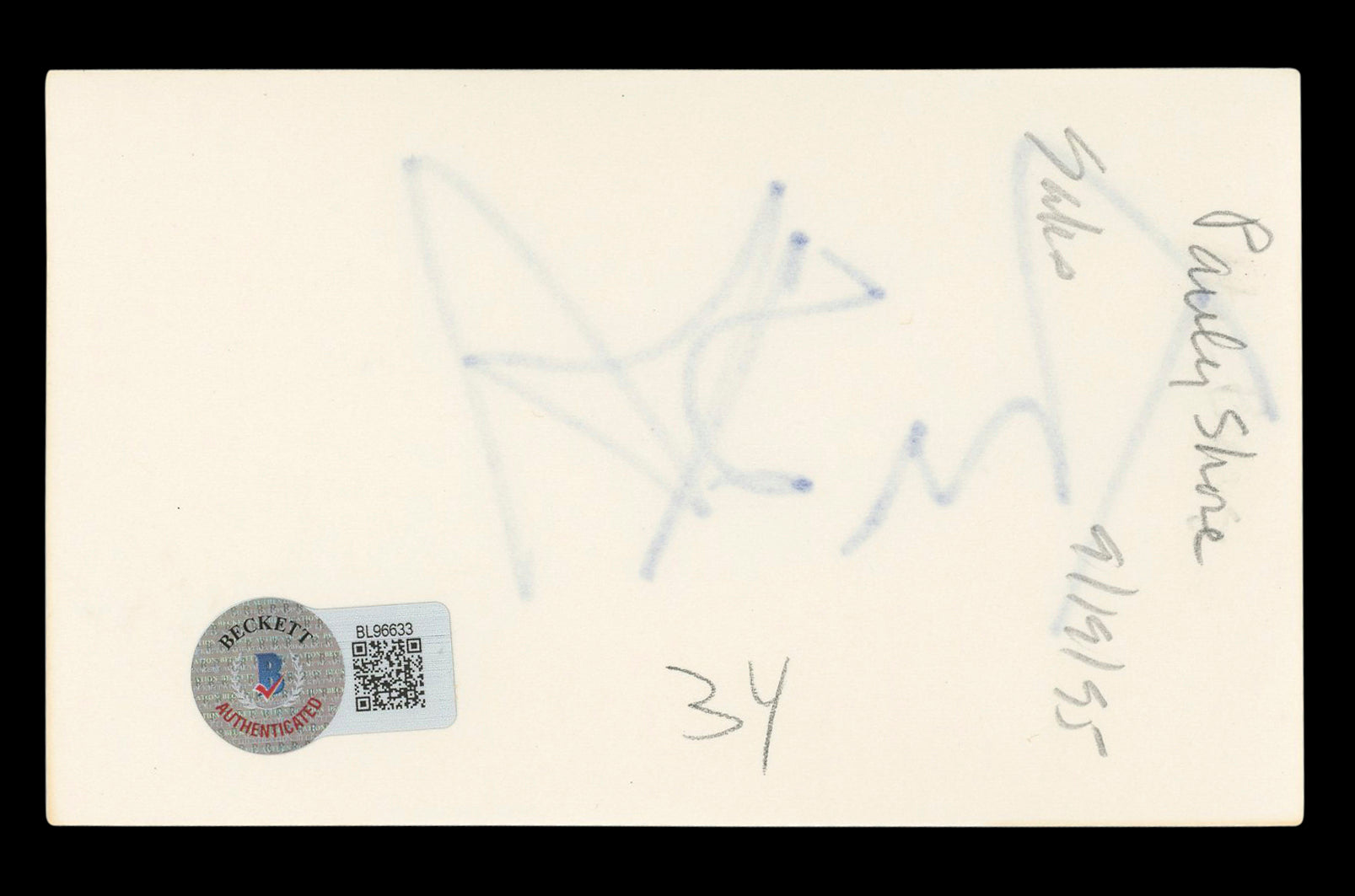 Pauly Shore Son in Law Authentic Signed 3x5 Index Card Autographed BAS #BL96633