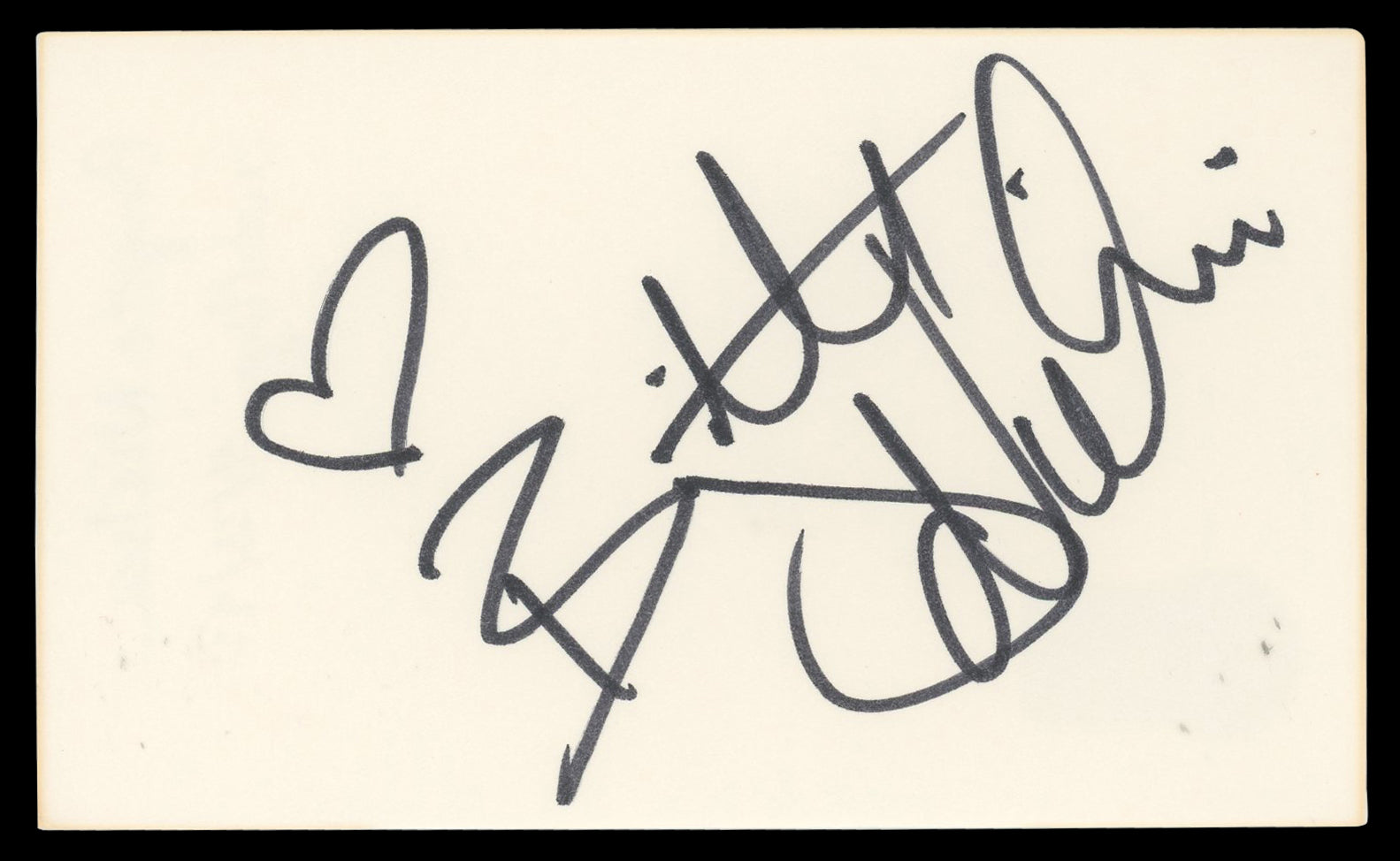 Brigitte Nielsen Red Sonja "Hearts" Authentic Signed 3x5 Index Card BAS #BN06506