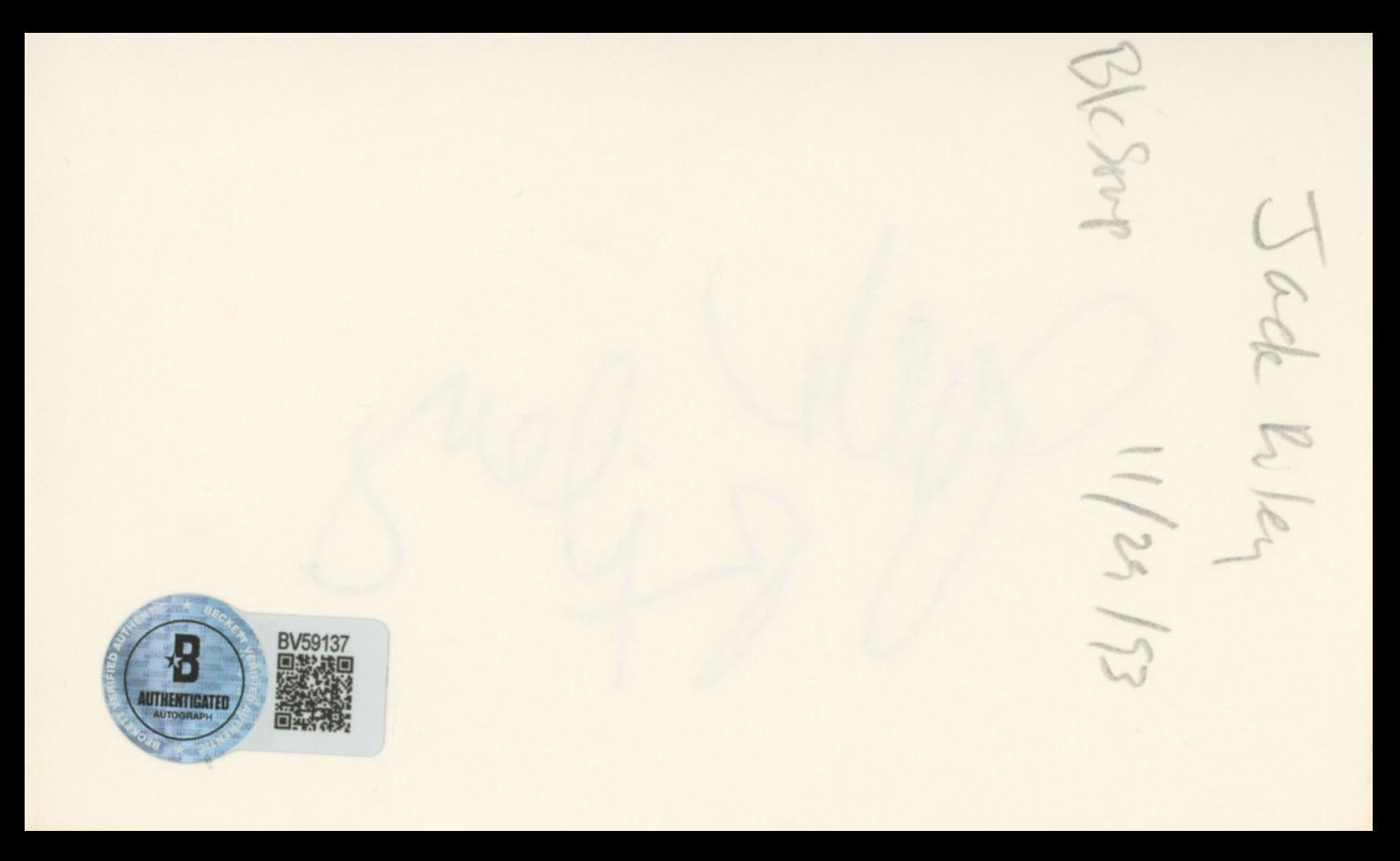 Jack Riley The Bob Newhart Show Authentic Signed 3x5 Index Card BAS #BV59137