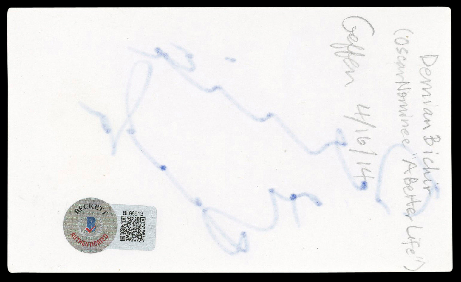 Demian Bichir A Better Life Authentic Signed 3x5 Index Card BAS #BL98913