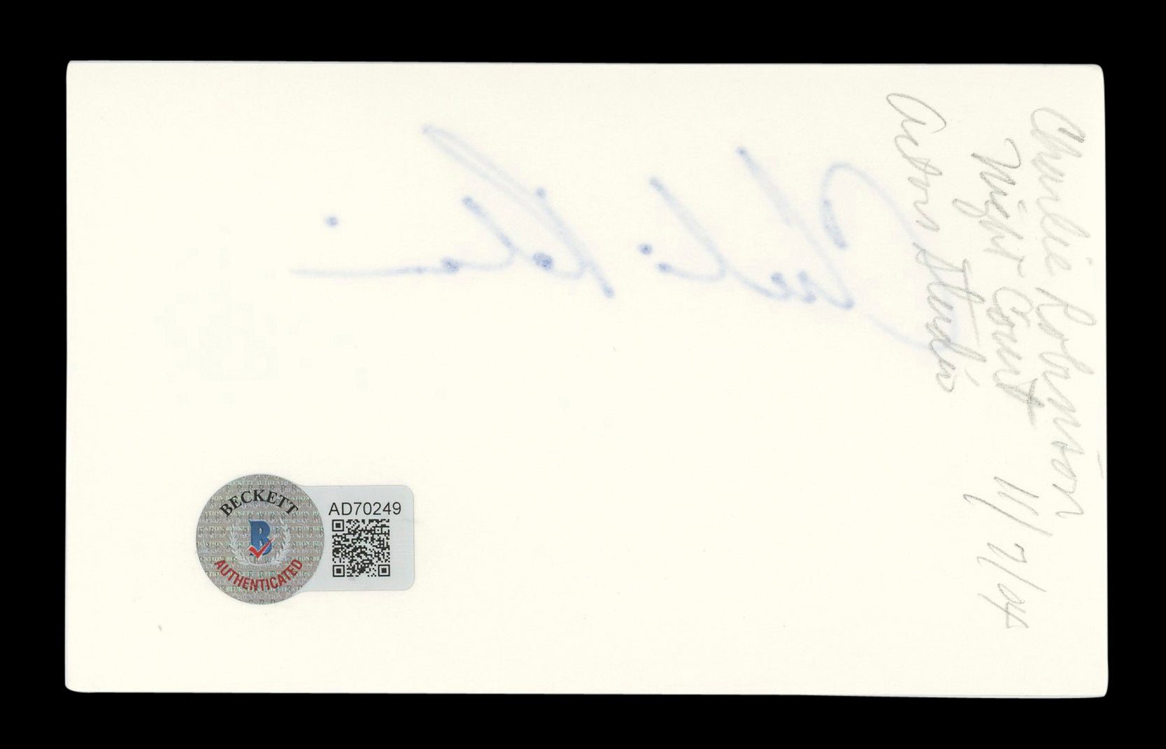 Charlie Robinson Night Court Signed 3x5 Index Card Autographed BAS #AD70249