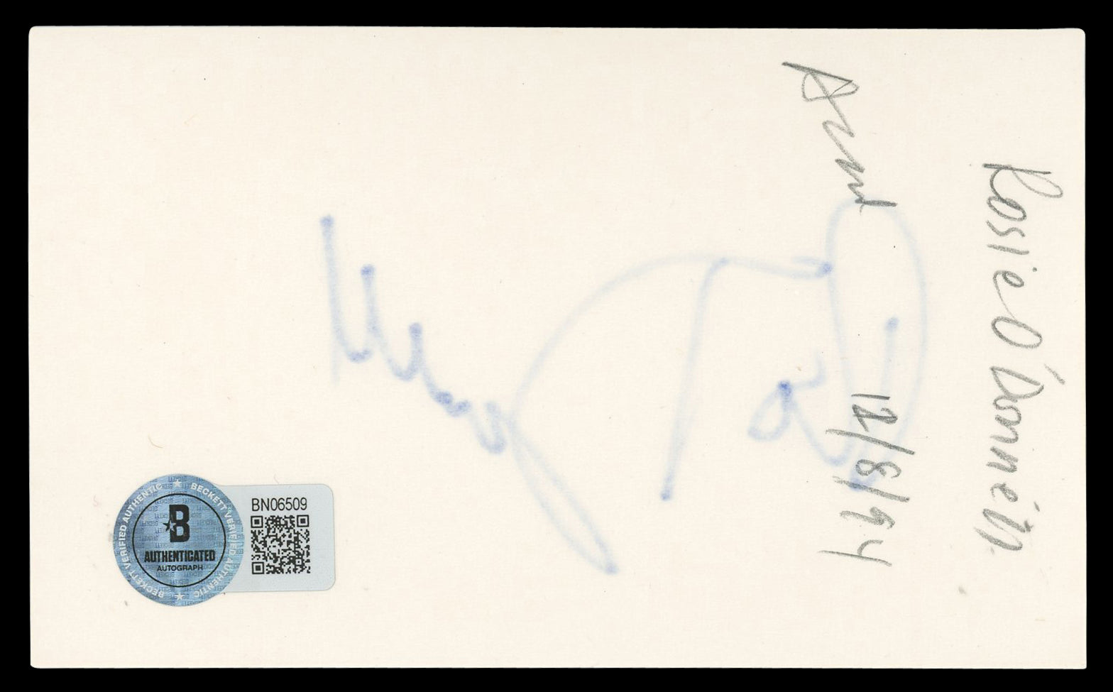 Rosie O'Donnell The View Authentic Signed 3x5 Index Card BAS #BN06509