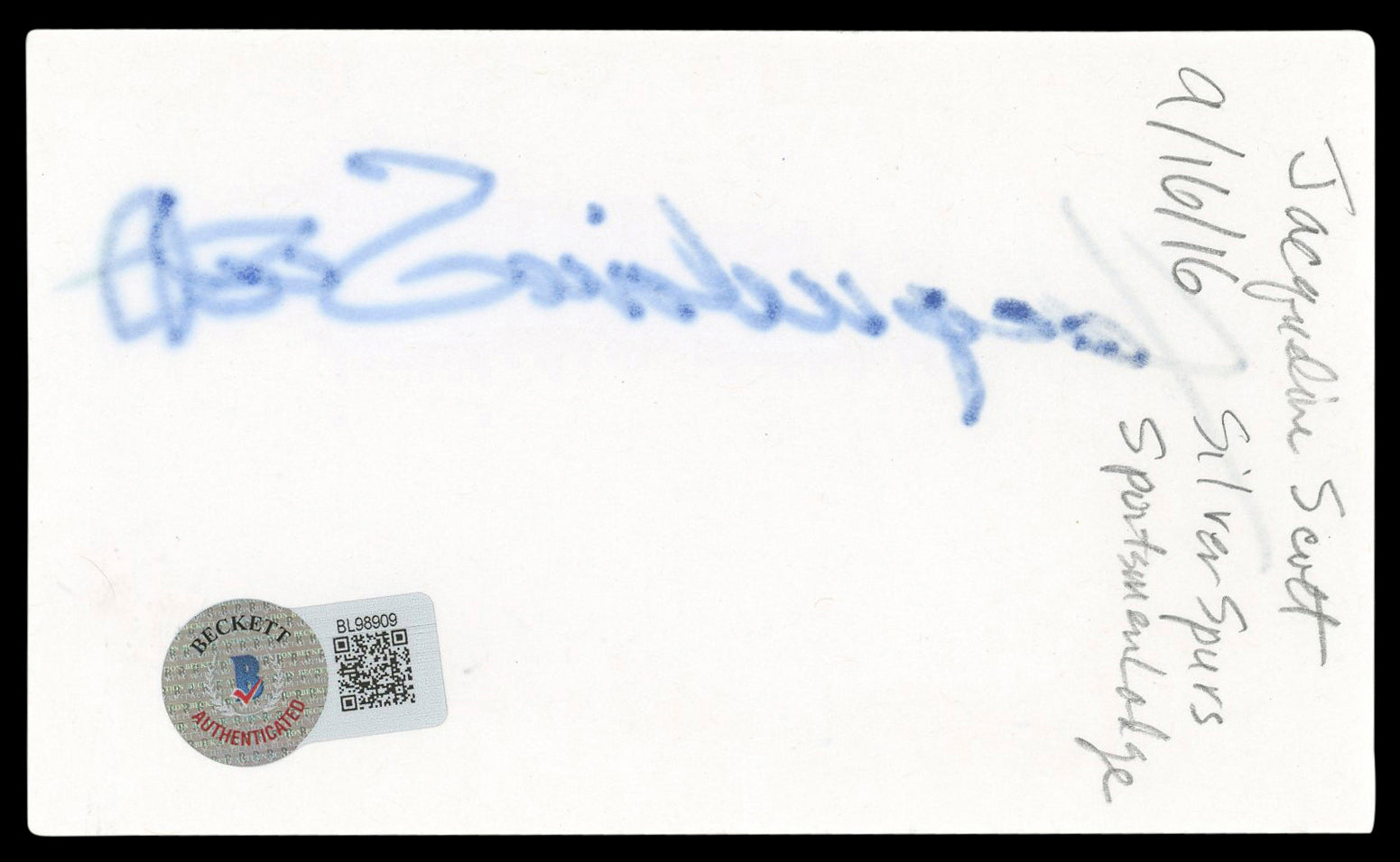 Jacqueline Scott Planet of the Apes Authentic Signed 3x5 Index Card BAS #BL98909