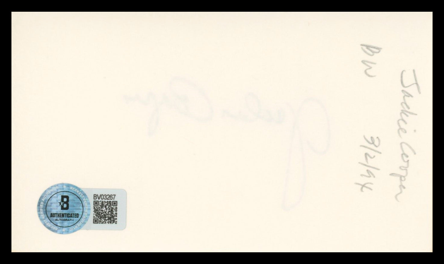 Jackie Cooper Superman: The Movie Authentic Signed 3x5 Index Card BAS #BV03267