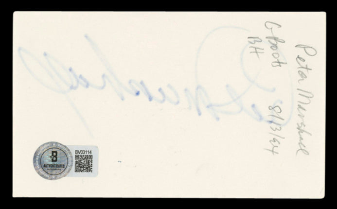 Peter Marshall The Hollywood Squares Signed 3x5 Index Card BAS #BV03114