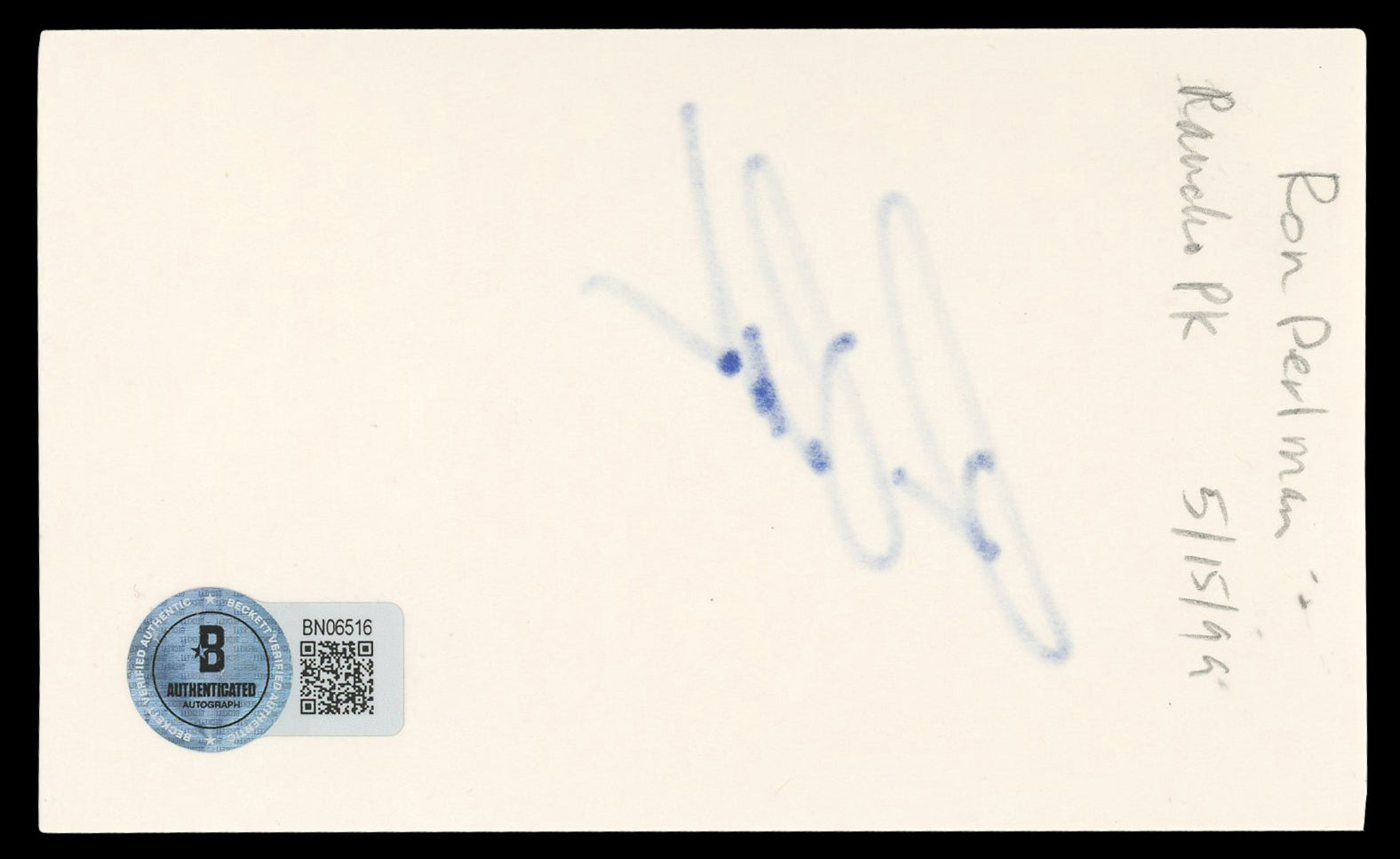 Ron Perlman Sons of Anarchy Authentic Signed 3x5 Index Card BAS #BN06516