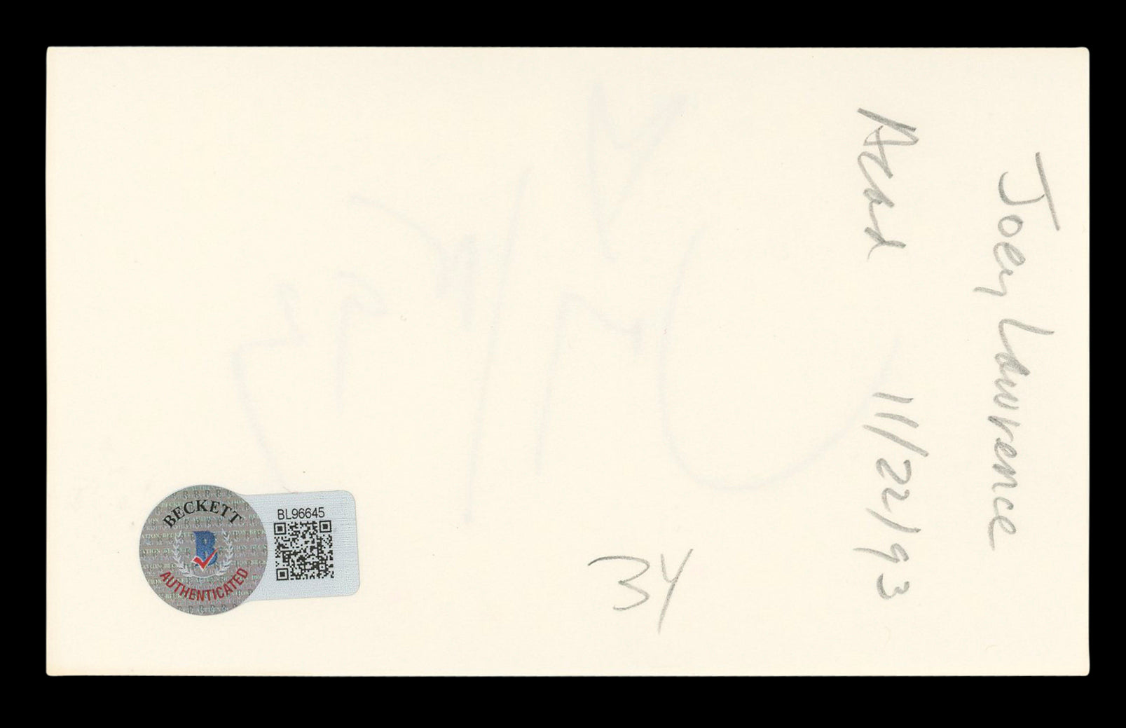 Joey Lawrence Blossom Authentic Signed 3x5 Index Card Autographed BAS #BL96645