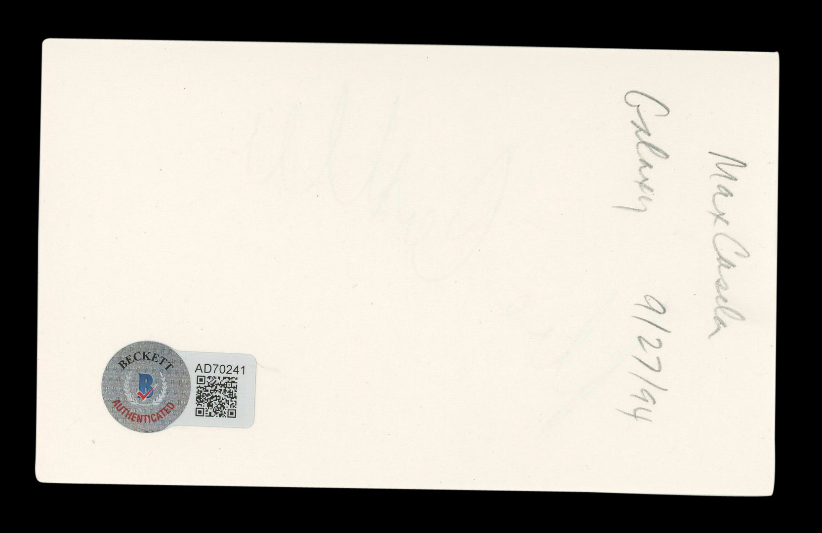 Max Casella Tulsa King Authentic Signed 3x5 Index Card Autographed BAS #AD70241