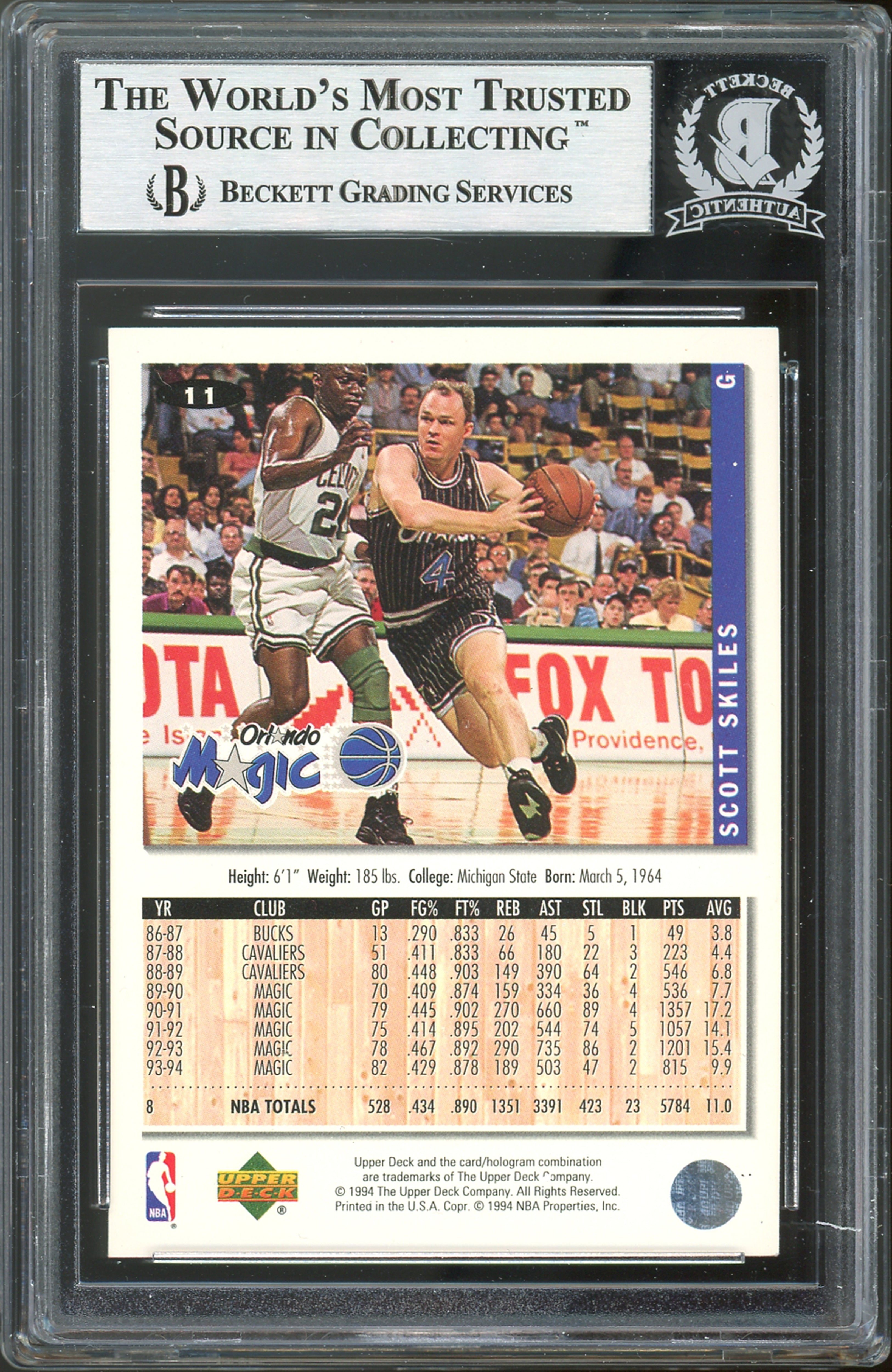 Magic Scott Skiles Authentic Signed 1994 Collector's Choice #11 Card BAS Slabbed