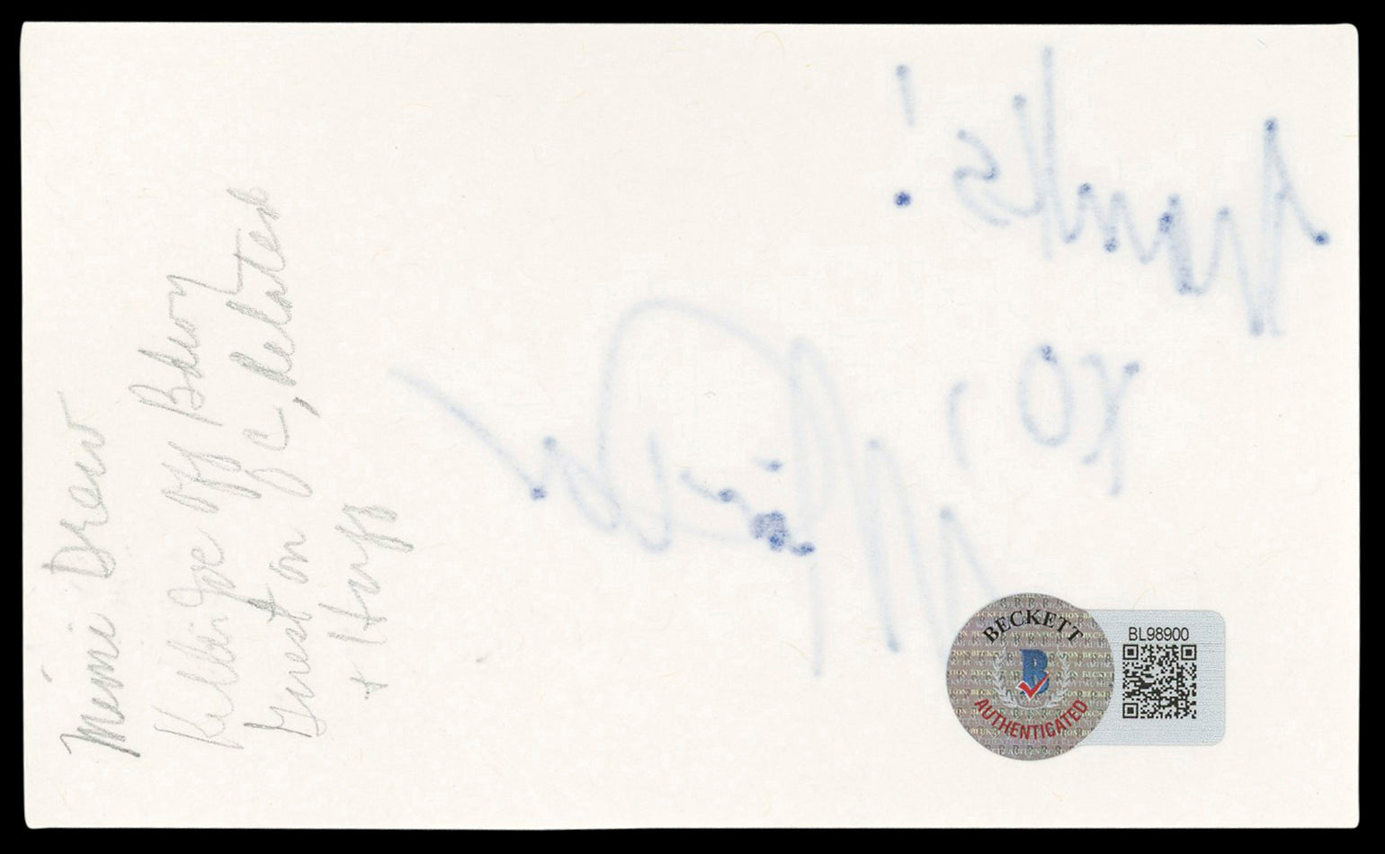 Mimi Drew "Thanks! XO" Authentic Signed 3x5 Index Card Autographed BAS #BL98900