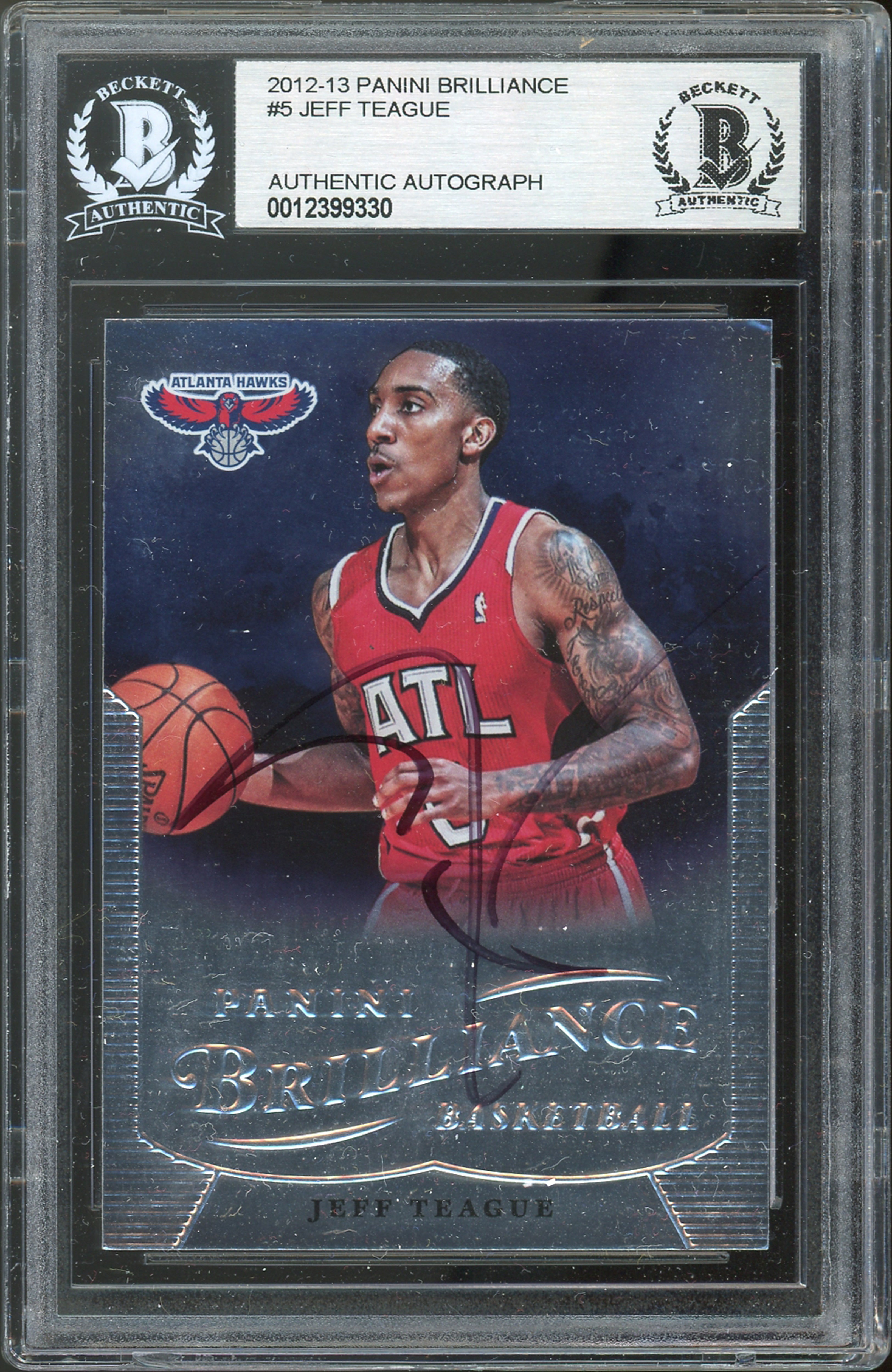Hawks Jeff Teague Authentic Signed 2012 Panini Brilliance #5 Card BAS Slabbed